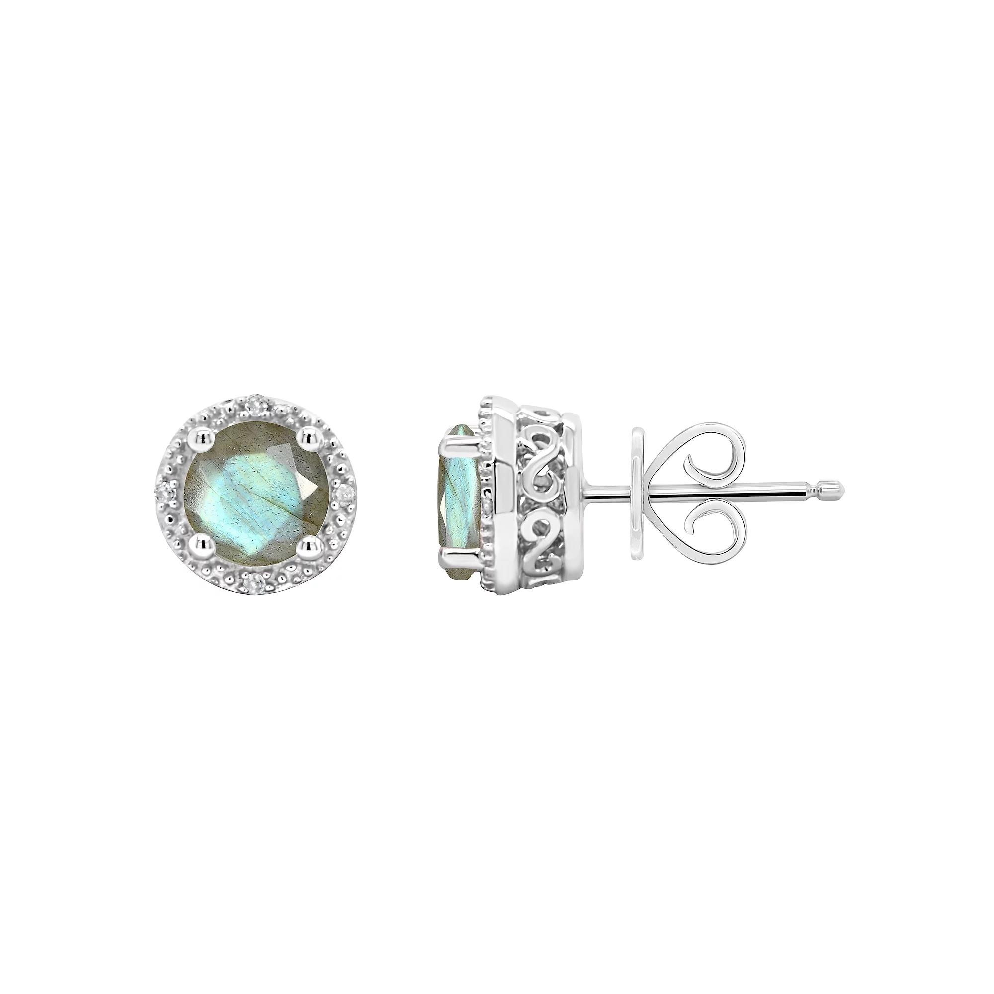 Celebration Gems Sterling Silver Round Stabilized Turquoise Diamond Accent Stud Earrings, Women's Product Image