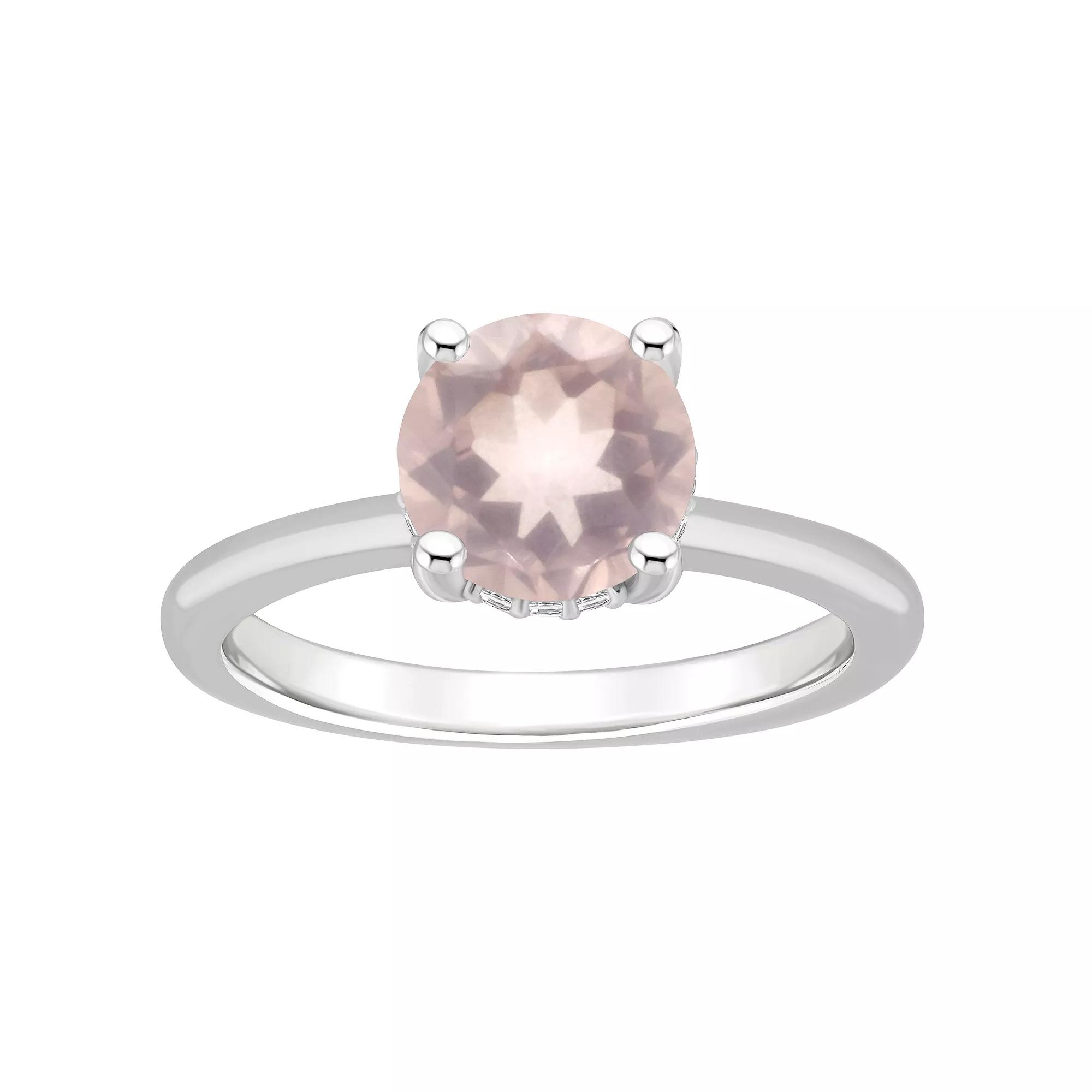 Alyson Layne Sterling Silver 8 mm Round Gemstone & Diamond Accent Ring, Women's, Pink Quartz Product Image