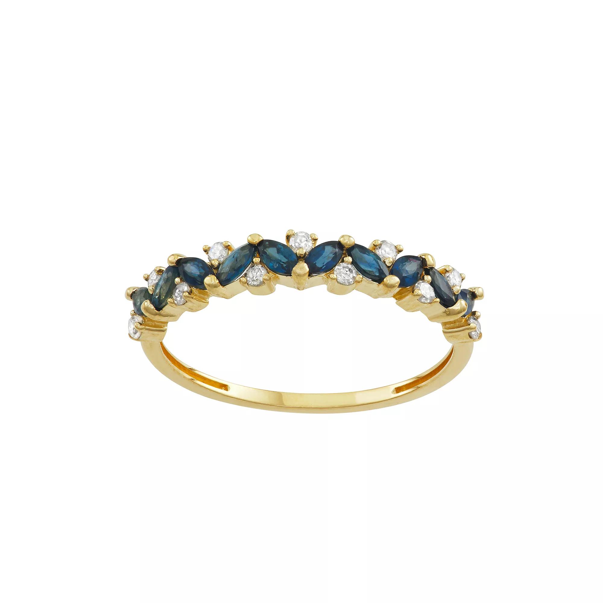 Tiara 10k Gold 1/8 Carat T.W. Diamond & Gemstone Cluster Ring, Women's, Size: 6, Blue Product Image