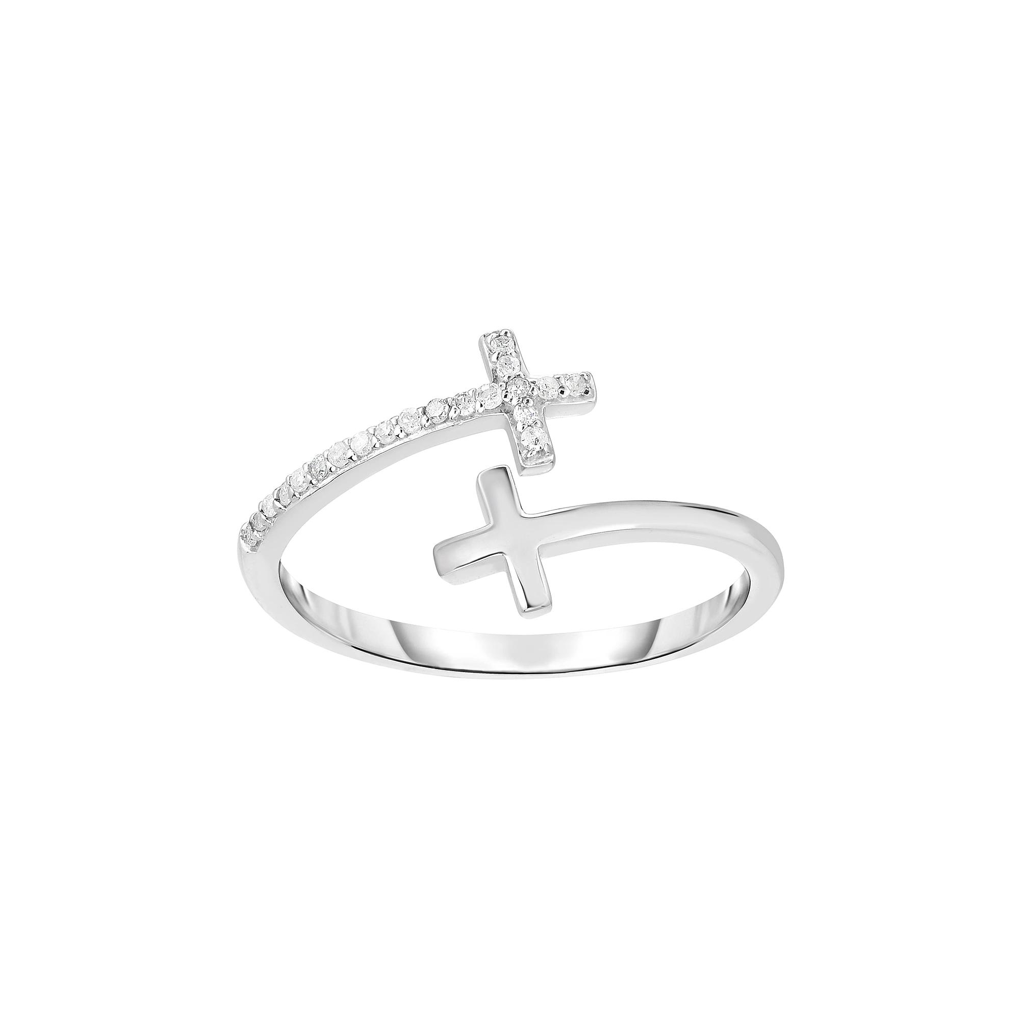Sterling Silver 1/10 Carat T.W. Diamond Cross Bypass Ring, Women's,  Product Image