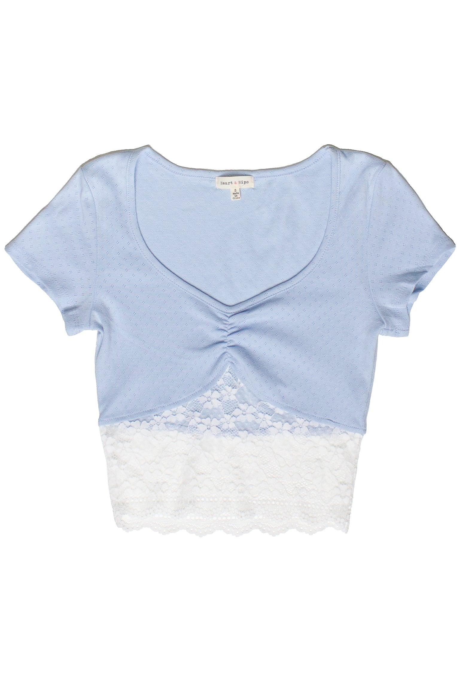 Lace Hem Pointelle Crop Tee Product Image