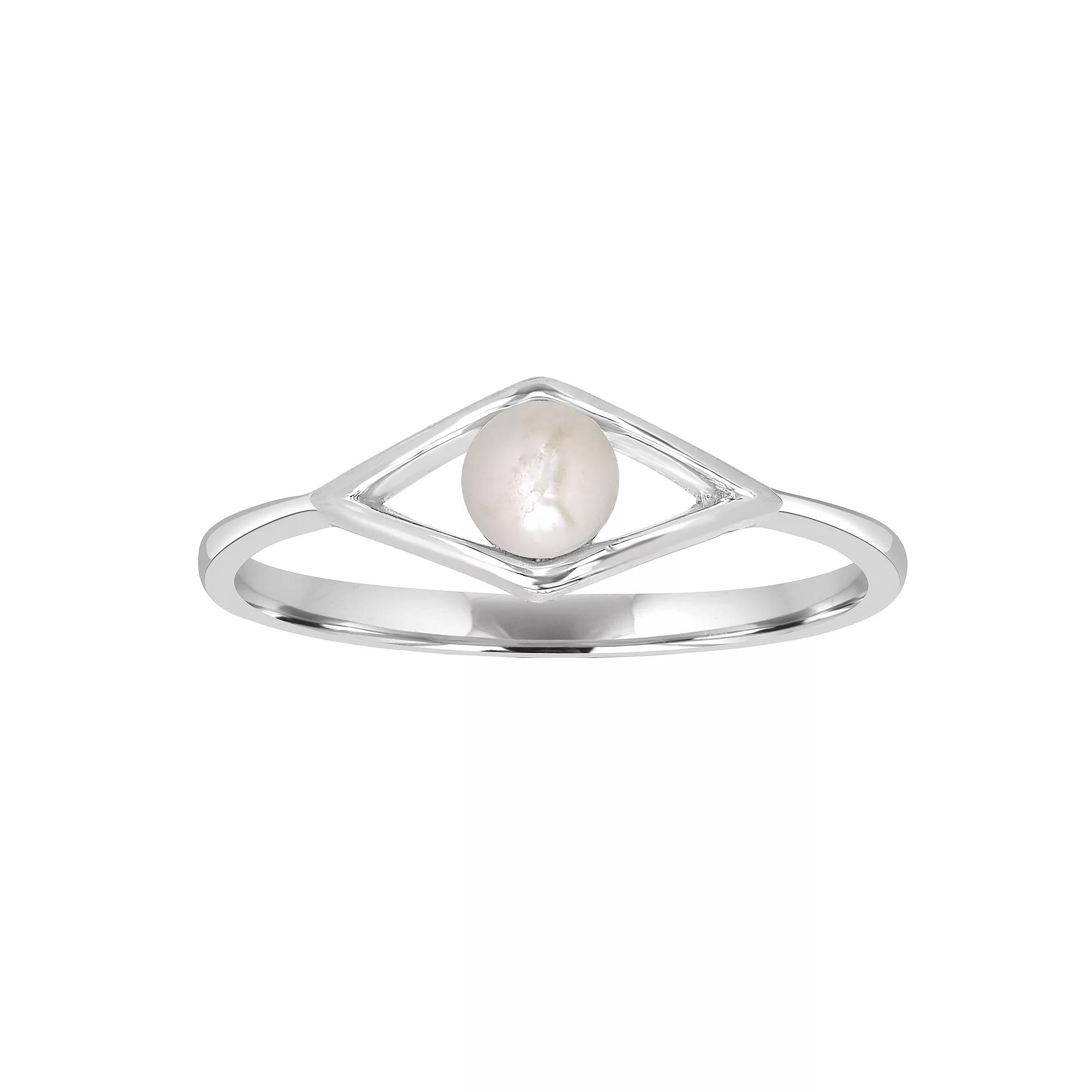 Gemistry Sterling Silver Diamond Border Freshwater Cultured Pearl Ring, Women's, Size: 8 Product Image