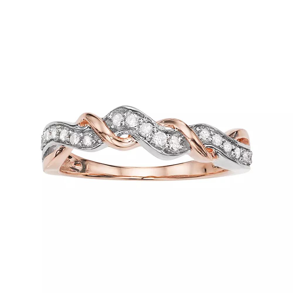 Two Tone 10k Rose Gold 1/5 Carat T.W. Diamond Ring, Women's, Size: 6, White Product Image