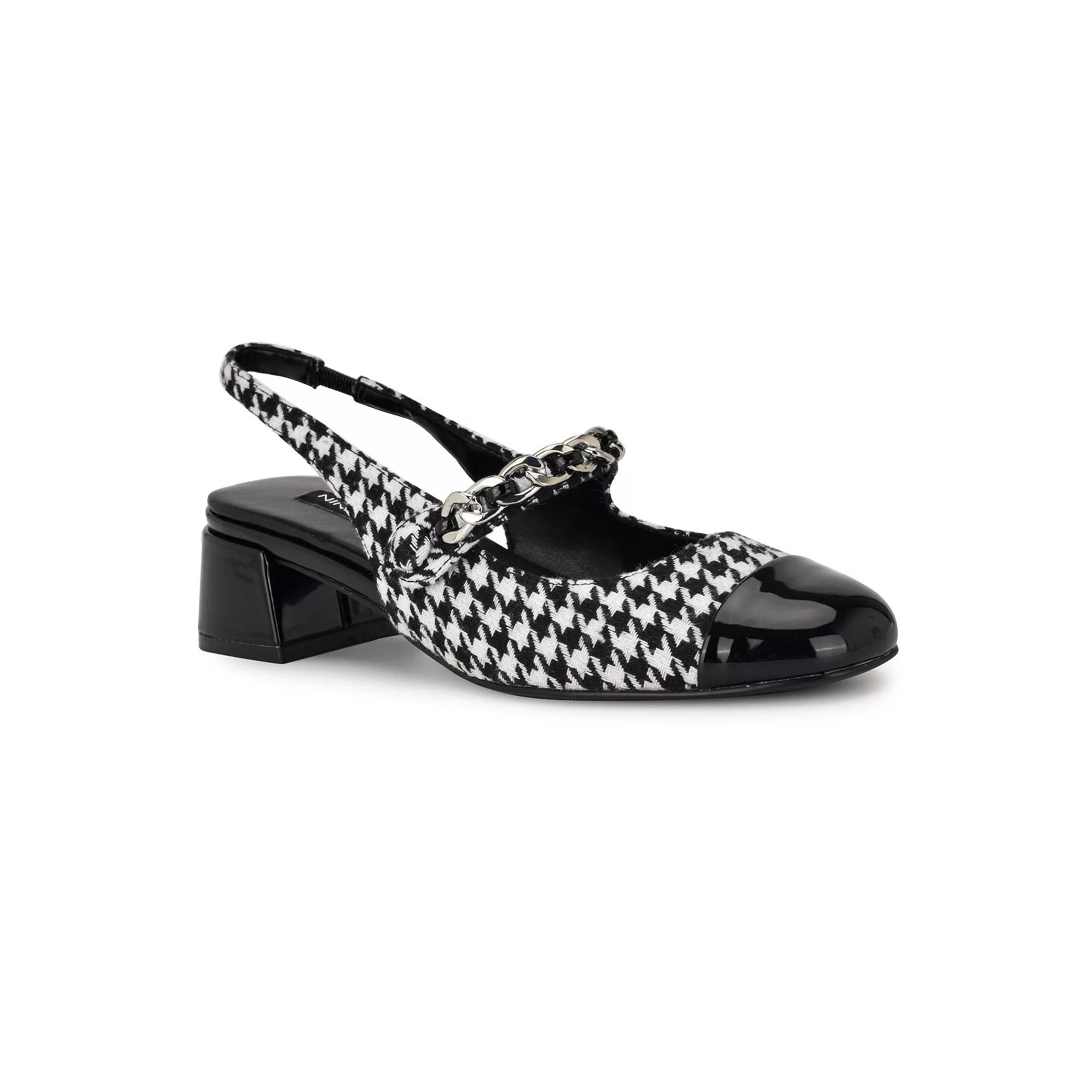 Nine West Geko Block Heel Women's Dress Slingback Pumps, Size: 6, Blackwhite Houndsto Product Image