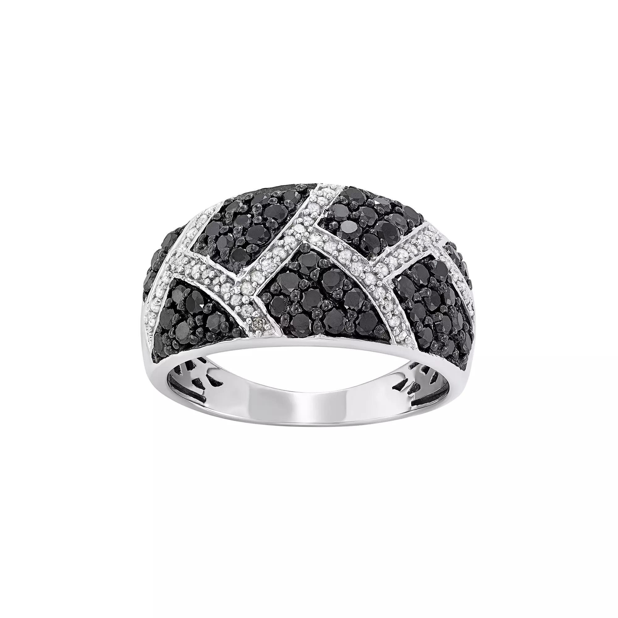 Jewelexcess 1 Carat T.W. Black and White Diamond Sterling Silver Geometric Ring, Women's, Size: 7 Product Image