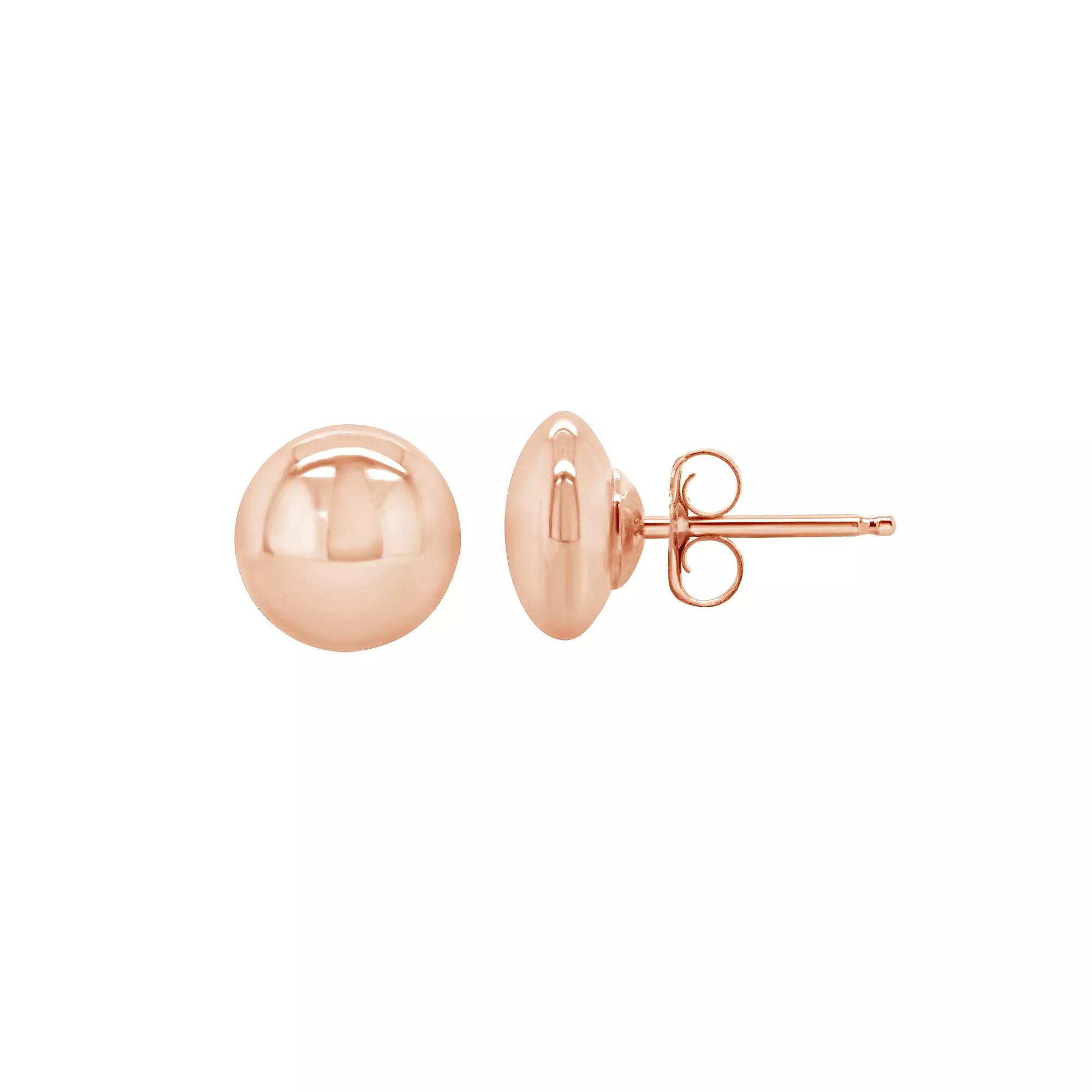 14K Rose Gold 6mm High Polish Button Ball Earrings, Women's, Pink Product Image