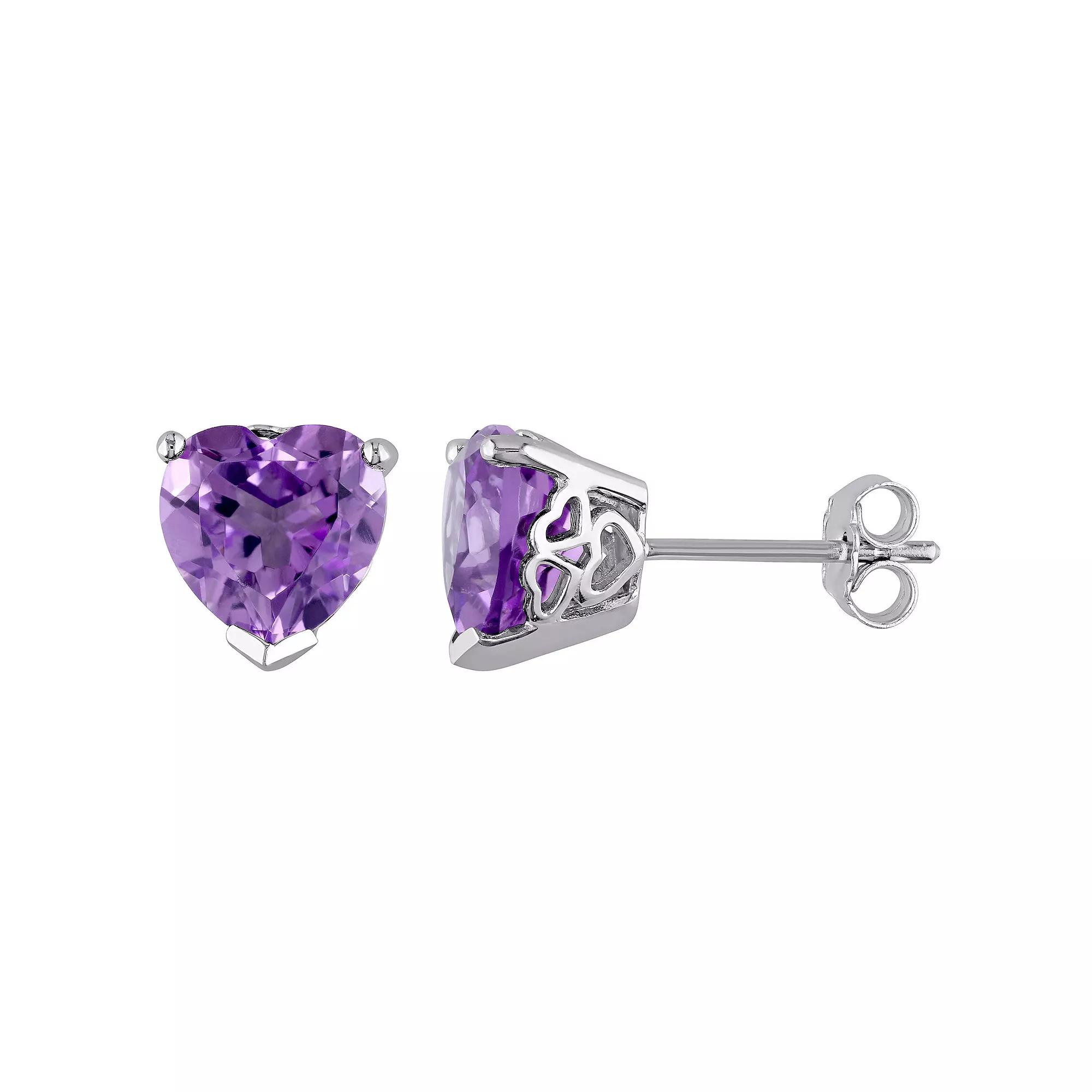 Stella Grace Sterling Silver Amethyst Heart Stud Earrings, Women's Product Image
