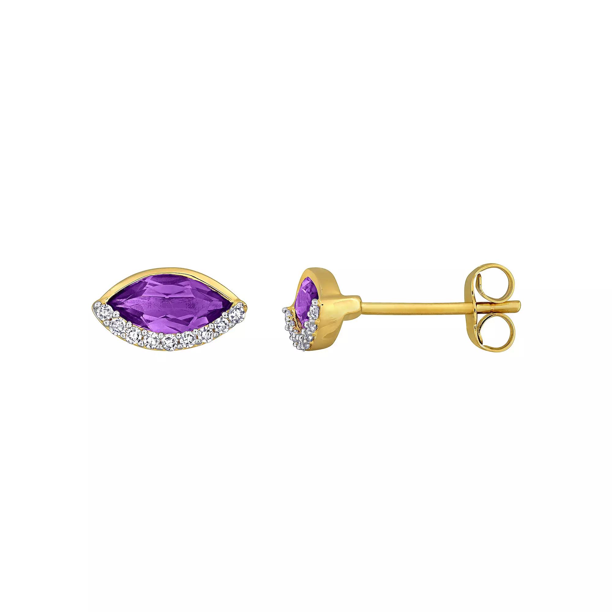 Stella Grace 14k Gold Amethyst & 1/10 Carat T.W Diamond Marquise Stud Earrings, Women's Product Image