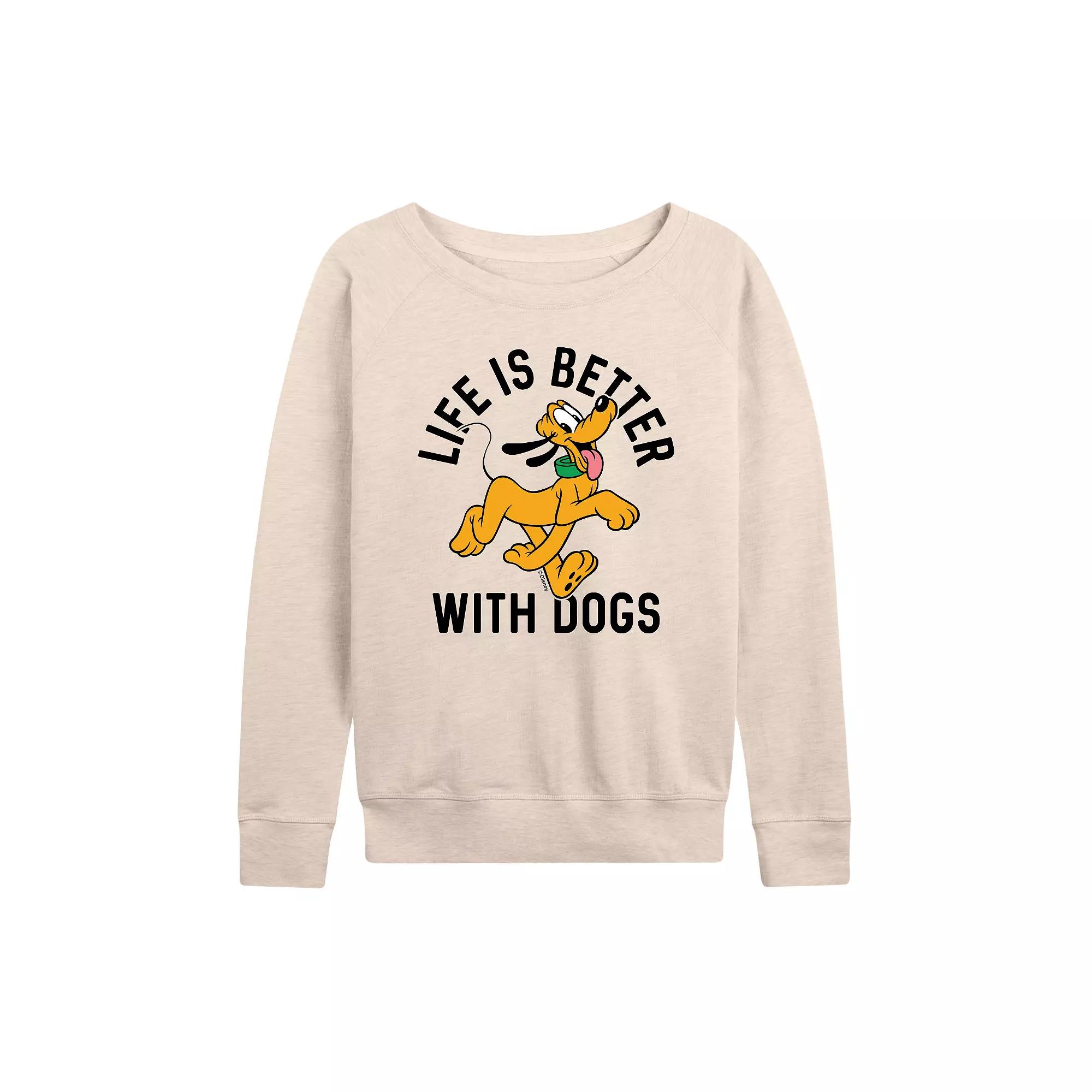 Disney's Pluto Women's Life Is Better With Dogs French Terry Long Sleeve Tee, Girl's,  Product Image