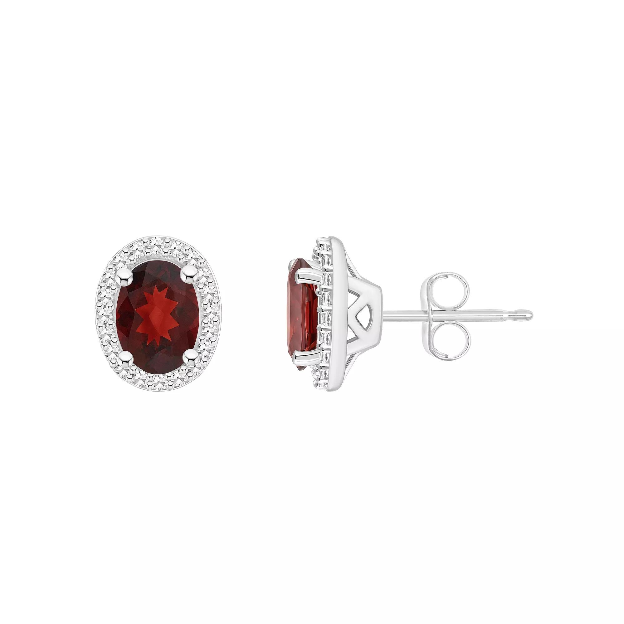 Celebration Gems Sterling Silver Gemstone & 1/5 Carat T.W. Diamond Halo Stud Earrings, Women's, Red Product Image