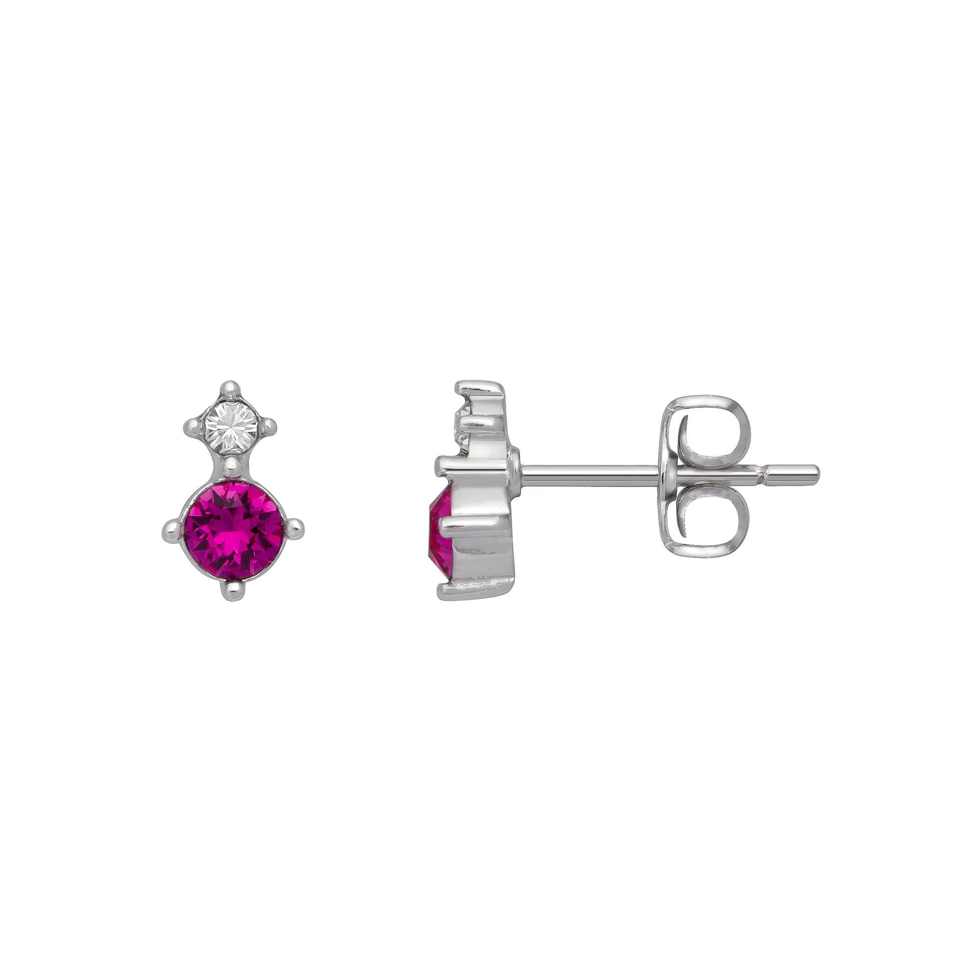 Brilliance Fine Silver-Plated Birthstone Crystal Stud Earrings, Women's, Silver Tone May Product Image
