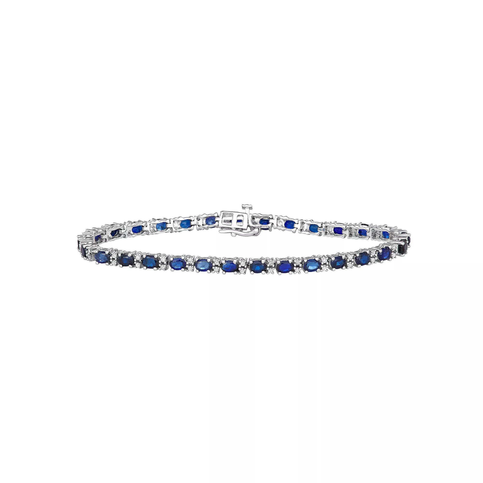 Sterling Silver 1/2 Carat T.W Diamond & Gemstone Bracelet, Women's, Size: 7", Blue Product Image