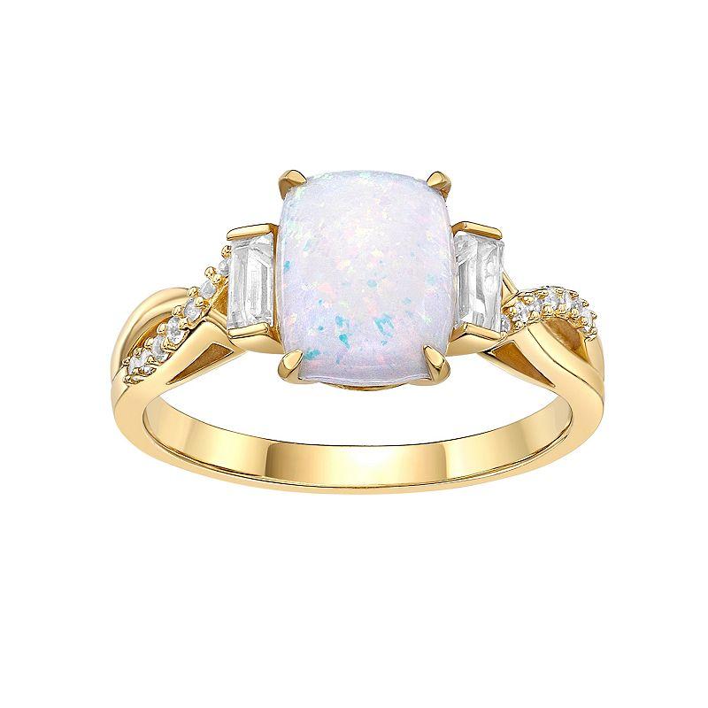 Gemminded 18 Gold Over Silver Lab-Created White Opal Baguette Ring, Womens Gold Tone Product Image
