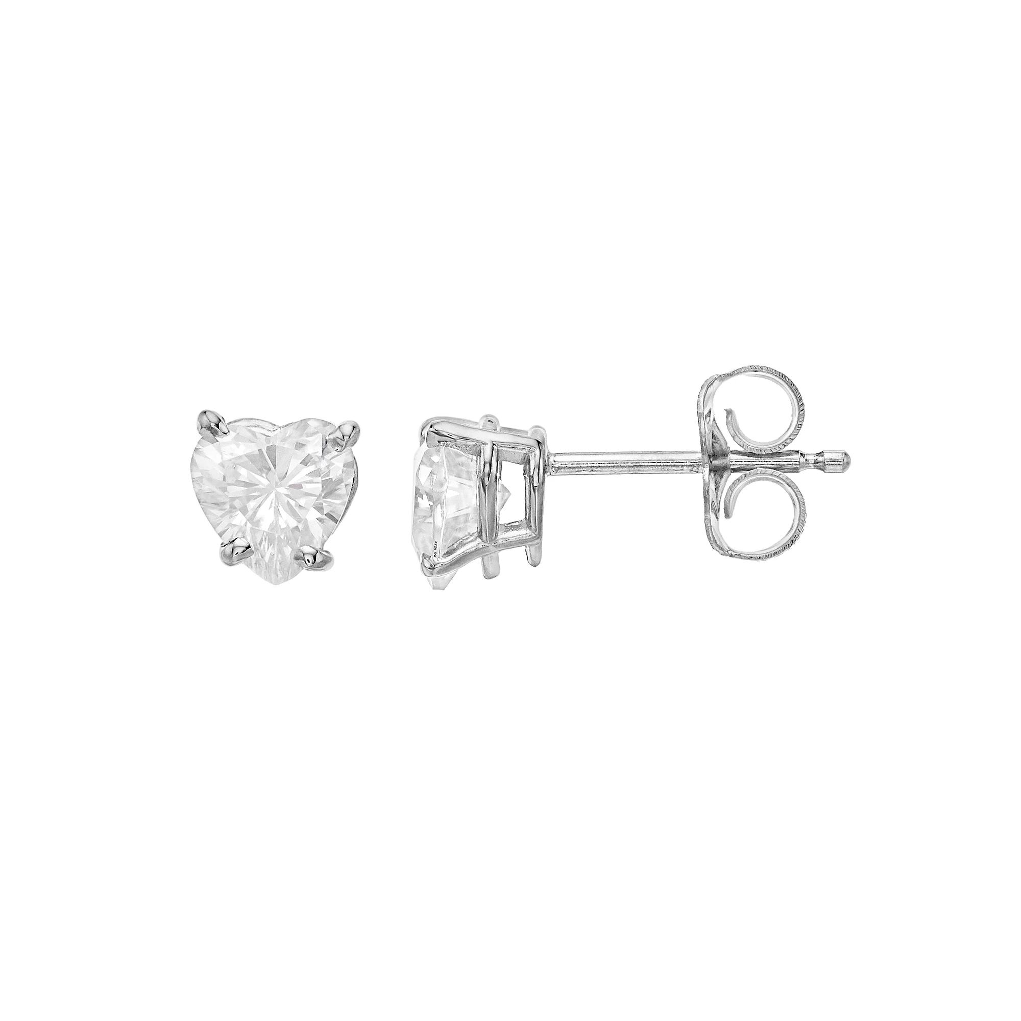 Radiant Fire 14k White Gold Lab-Created Moissanite Heart Stud Earrings, Womens Product Image