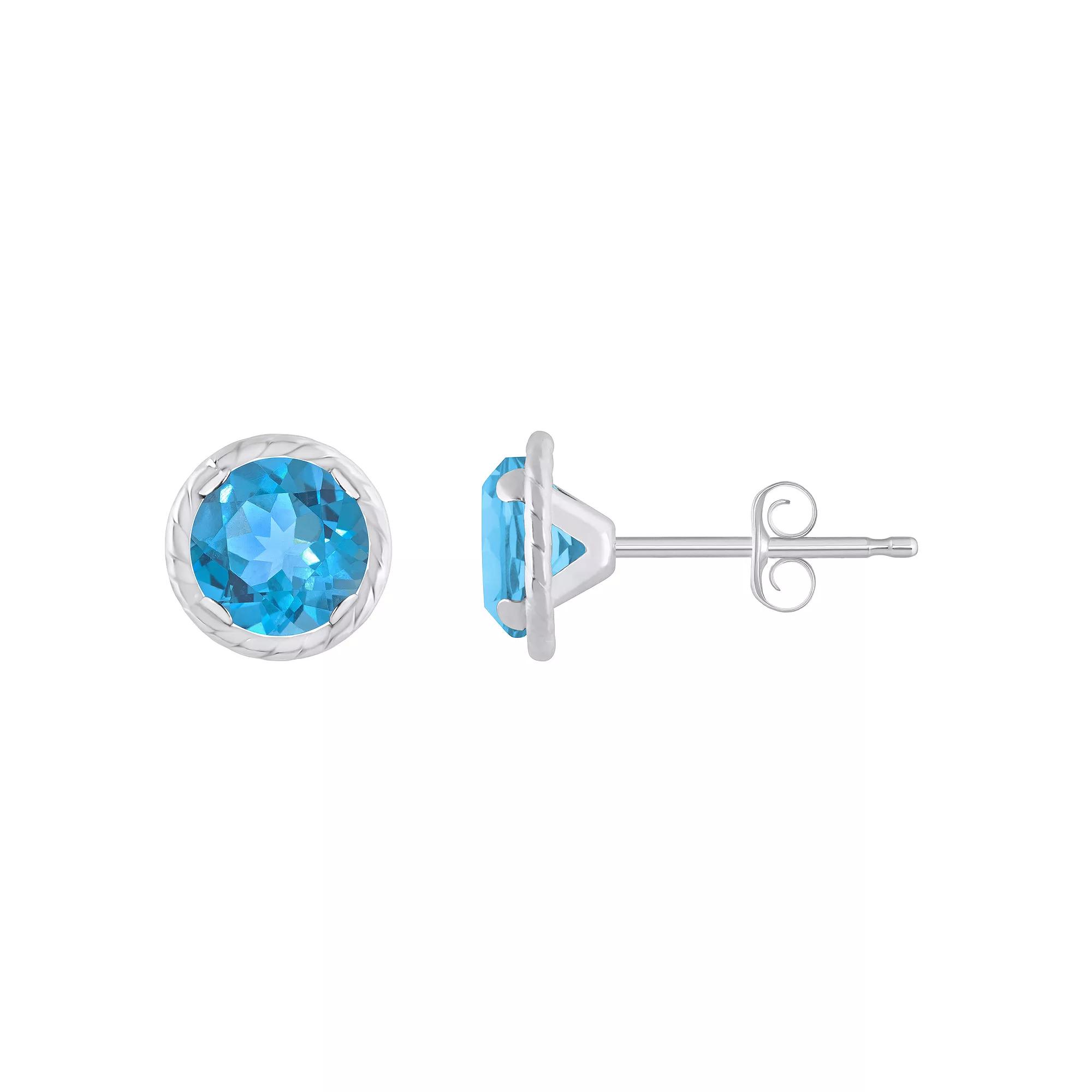 Celebration Gems 10k White Gold 5 mm Round Gemstone Martini Rope Stud Earrings, Women's, Blue Topaz Product Image