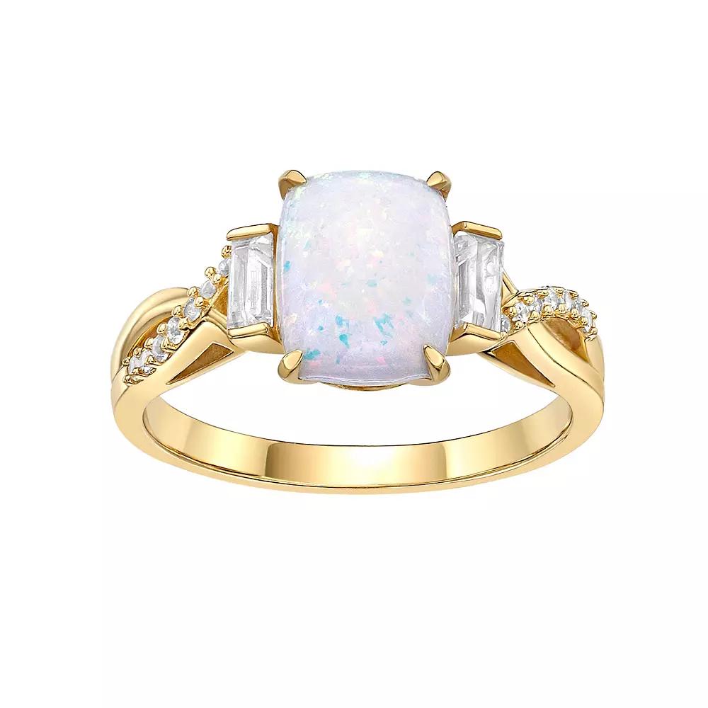 Gemminded 18 Gold Over Silver Lab-Created White Opal Baguette Ring, Womens Gold Tone Product Image