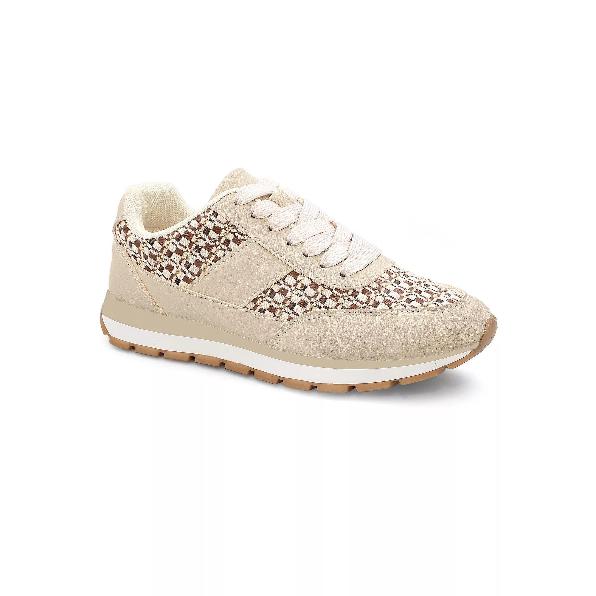 Yoki Women's Lace Up Low Top Sneakers', Size: 6 Medium, Beige Product Image