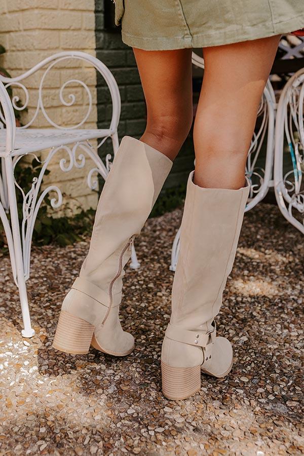 The Elliana Faux Nubuck Knee High Boot In Beige Product Image