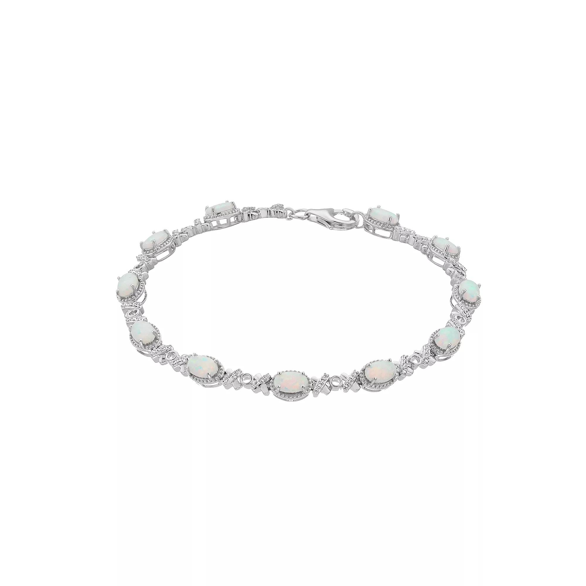 Sterling Silver Lab-Created White Opal & Lab-Created White Sapphire Bracelet, Women's, Size: 7.5" Product Image