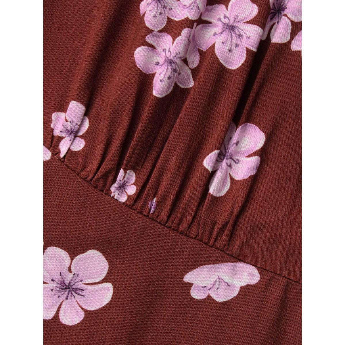 Plus Size Floral V Neck Gathered Midi Dress Burgundy Women Elegant Gathered V-neck Short sleeve Curvy BloomChic 28/5X Product Image