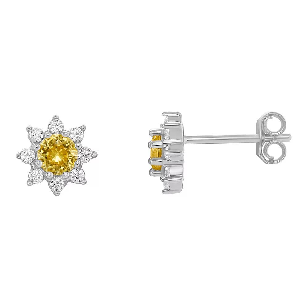 PRIMROSE Birthstone Cubic Zirconia Flower Stud Earrings, Women's, Gold Tone Nov Product Image