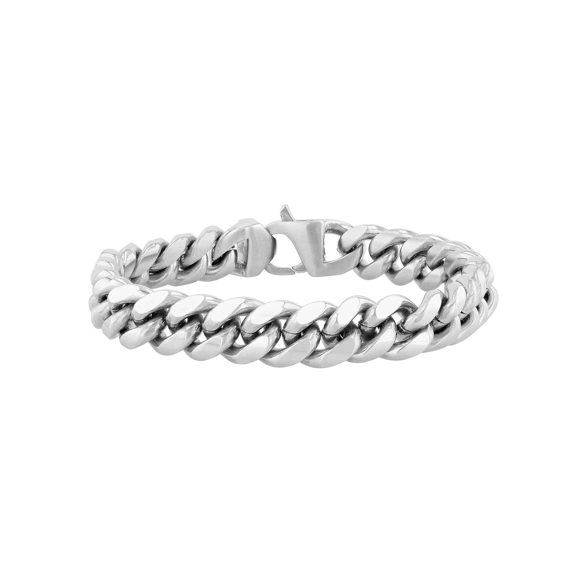 Stainless Steel Curb Link Chain Bracelet, Men's, Size: 8.5", Silver Product Image