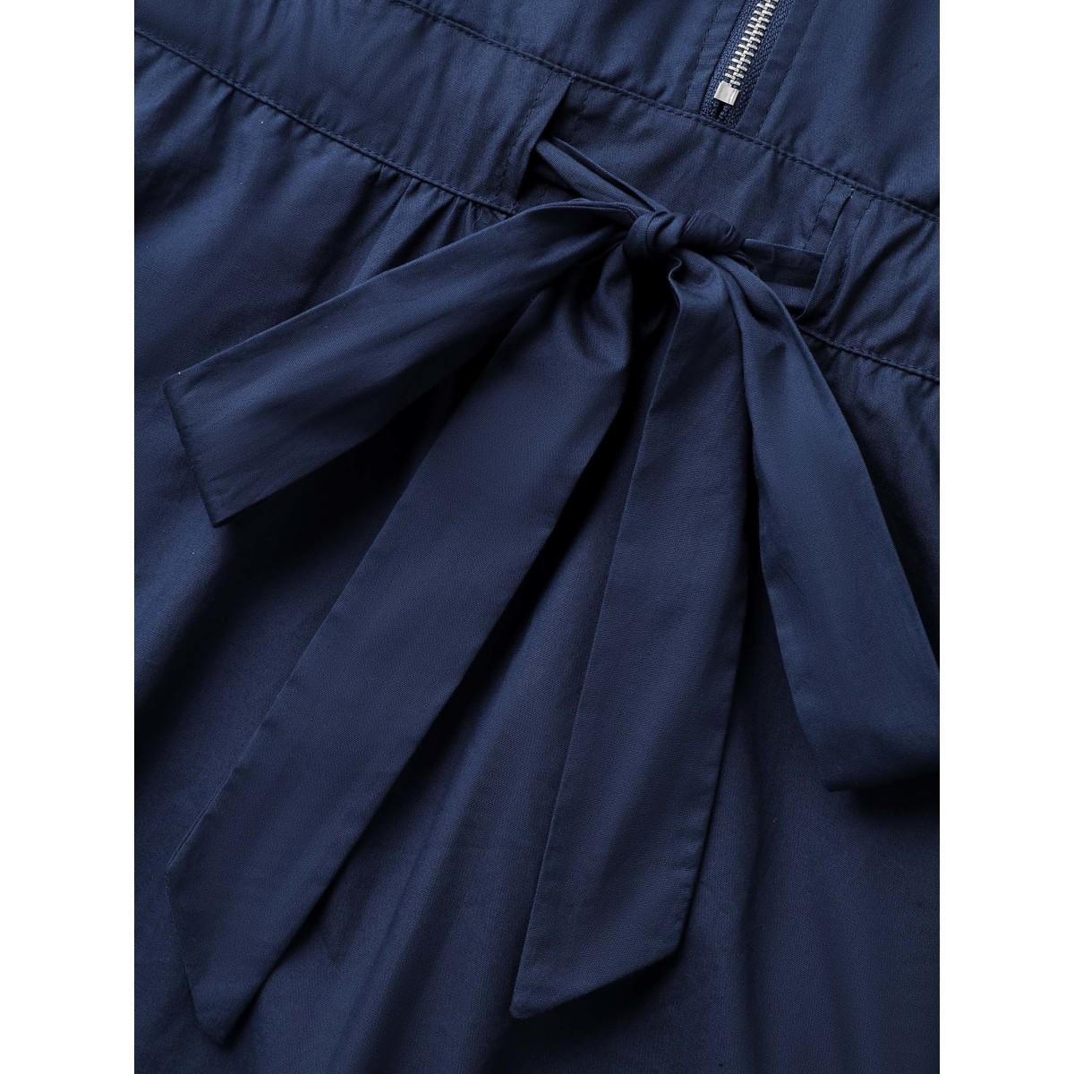 Plus Size Pure Cotton Glide Lock Zipper Midi Dress Navy Women Drawstring Shirt collar Short sleeve Curvy BloomChic 10/M Product Image