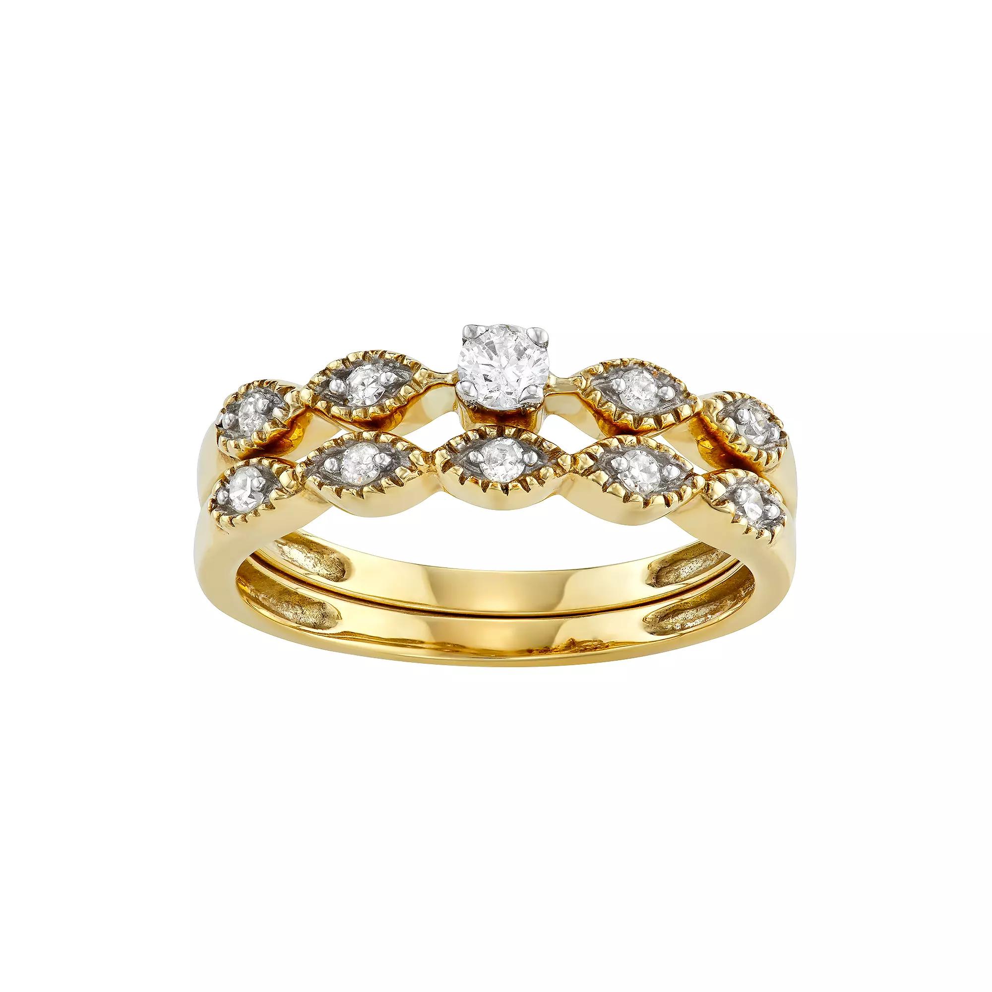 10k Gold 1/4 Carat T.W. Diamond Engagement Ring Set, Women's, Size: 5 Product Image