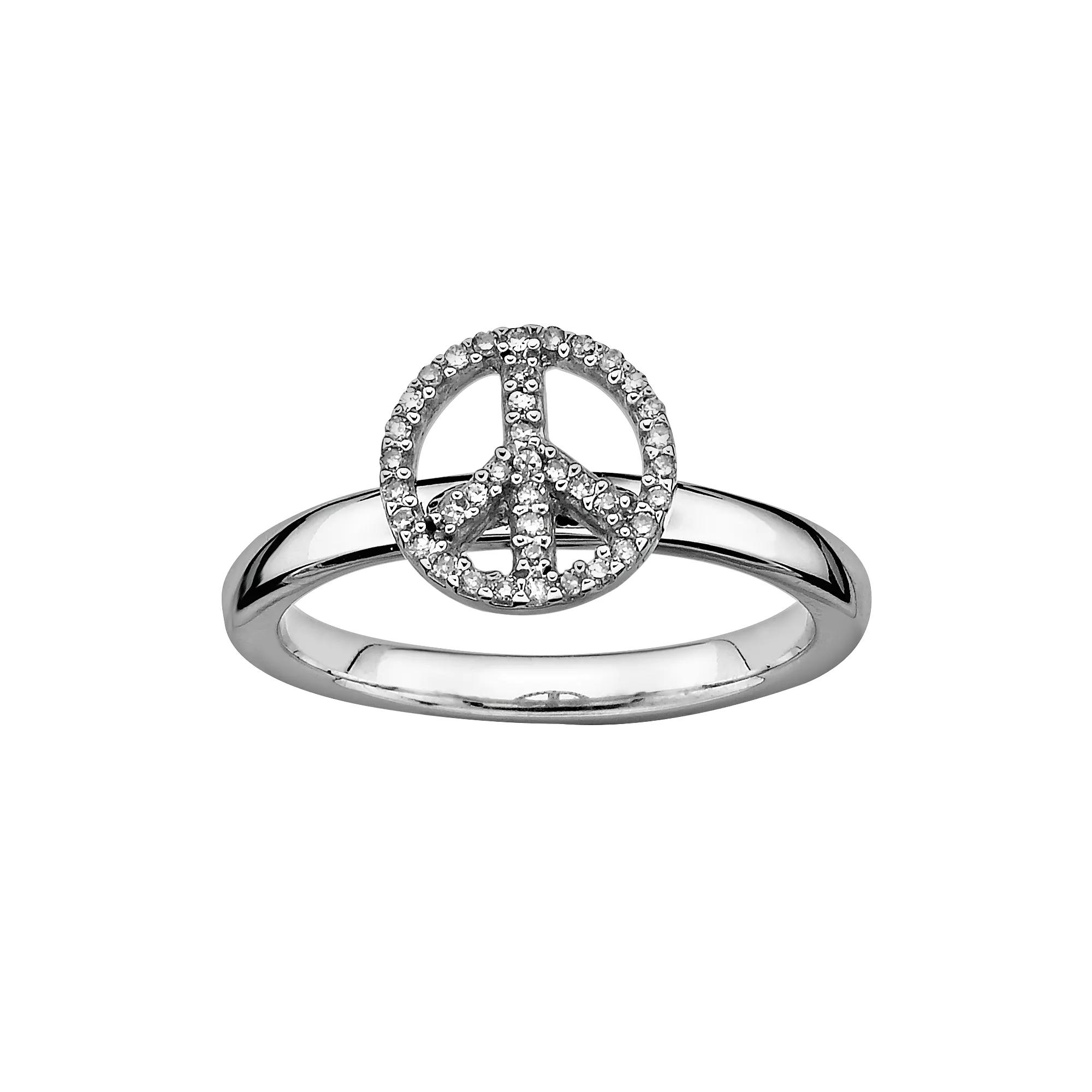 Stacks & Stones Sterling Silver 1/8-ct. T.W. Diamond Peace Sign Stack Ring, Women's, Size: 5 Product Image