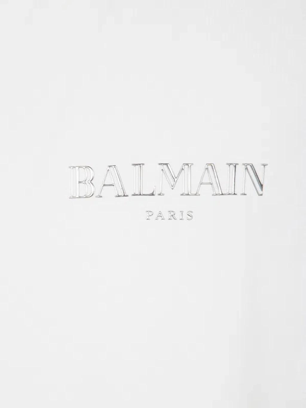 BALMAIN Flocked Logo Classic-fit T-shirt In White Product Image