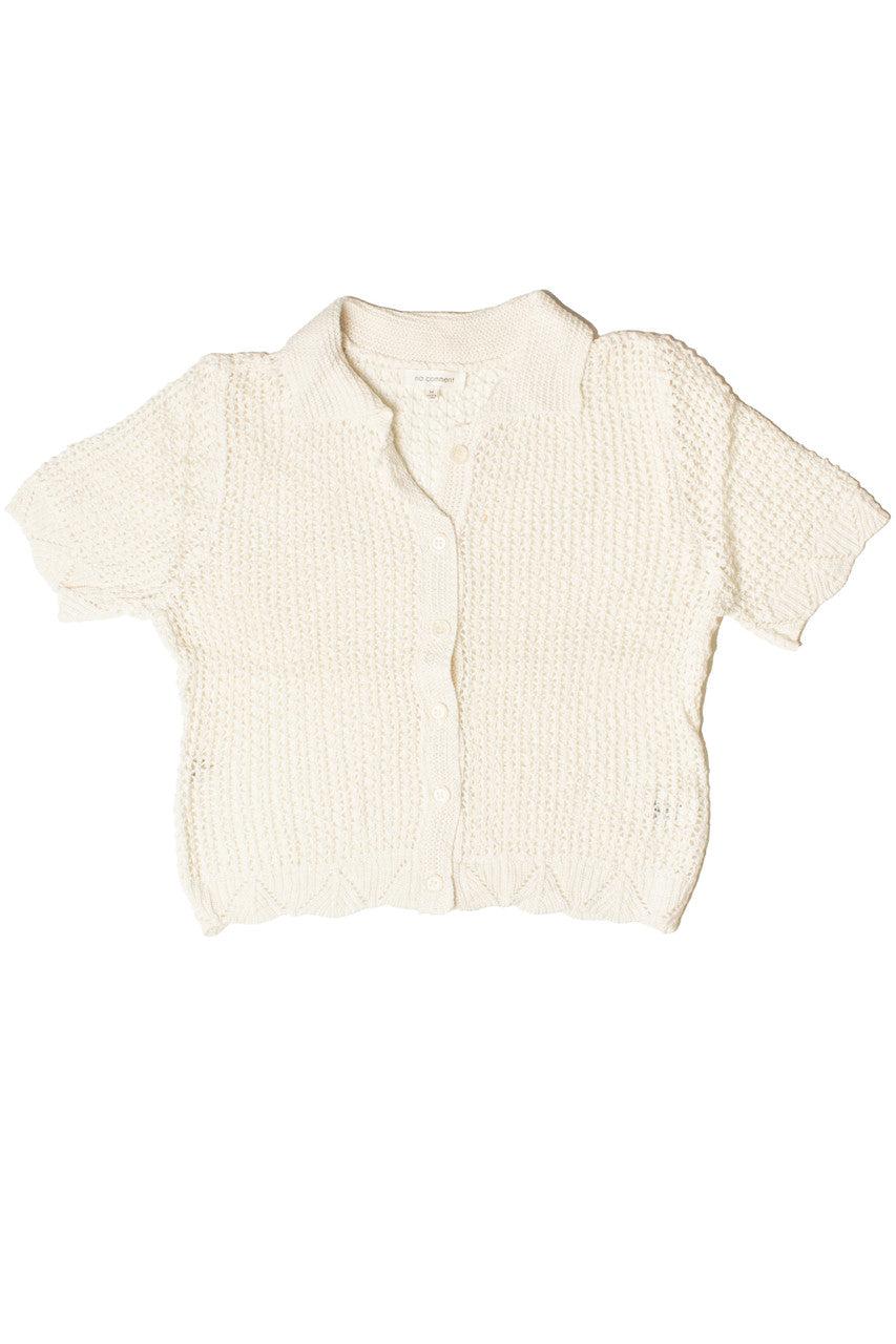 Short Sleeve Collared Crochet Cardigan Product Image