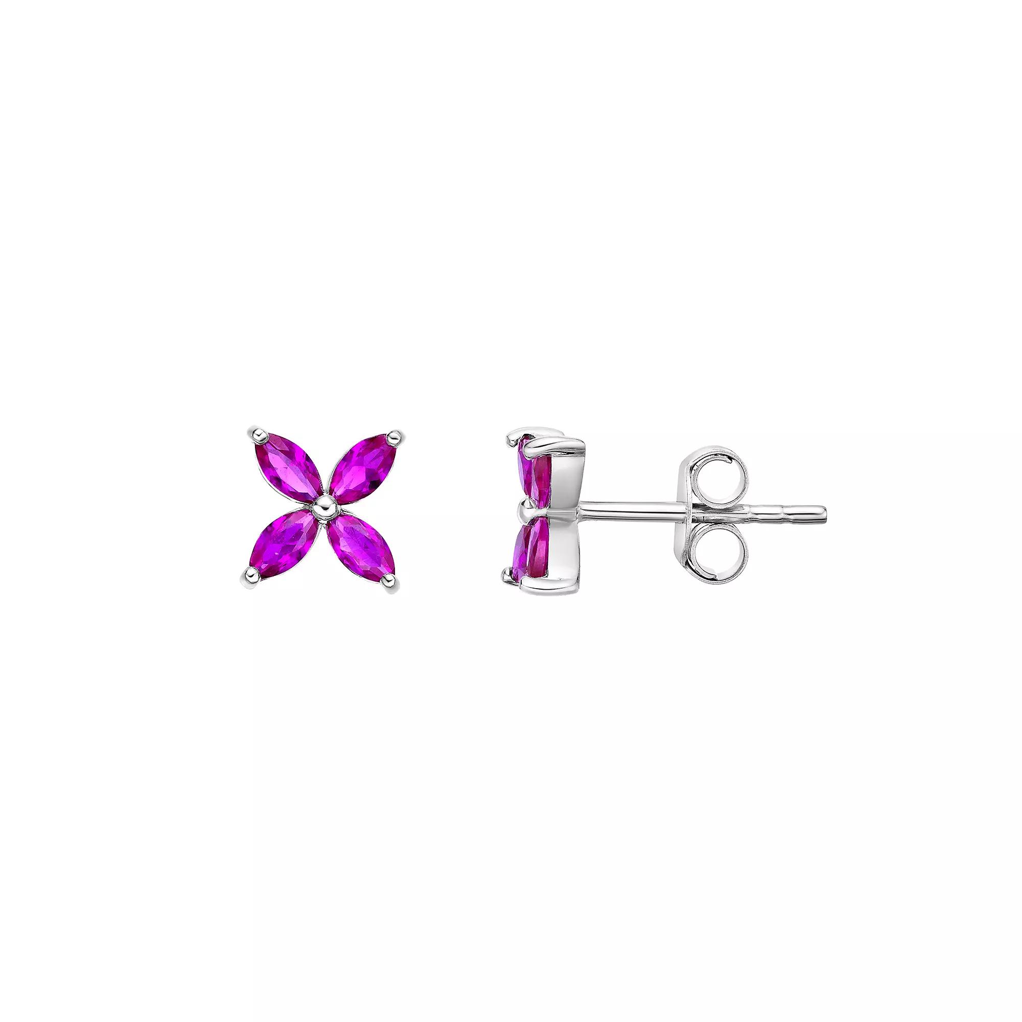 Gemminded Sterling Silver Lab-Created Ruby Stud Earrings, Women's Product Image