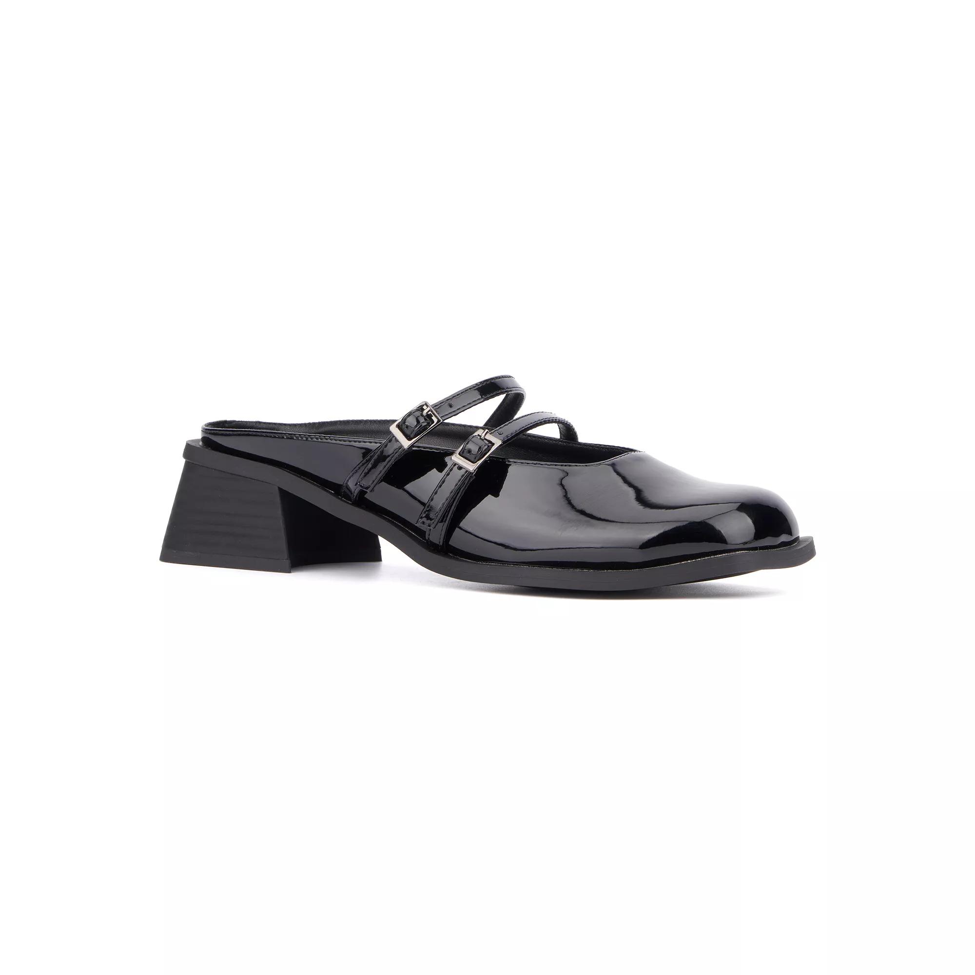 Olivia Miller Aquarius Women's Block Heeled Glossy Mule Sandals,  Product Image