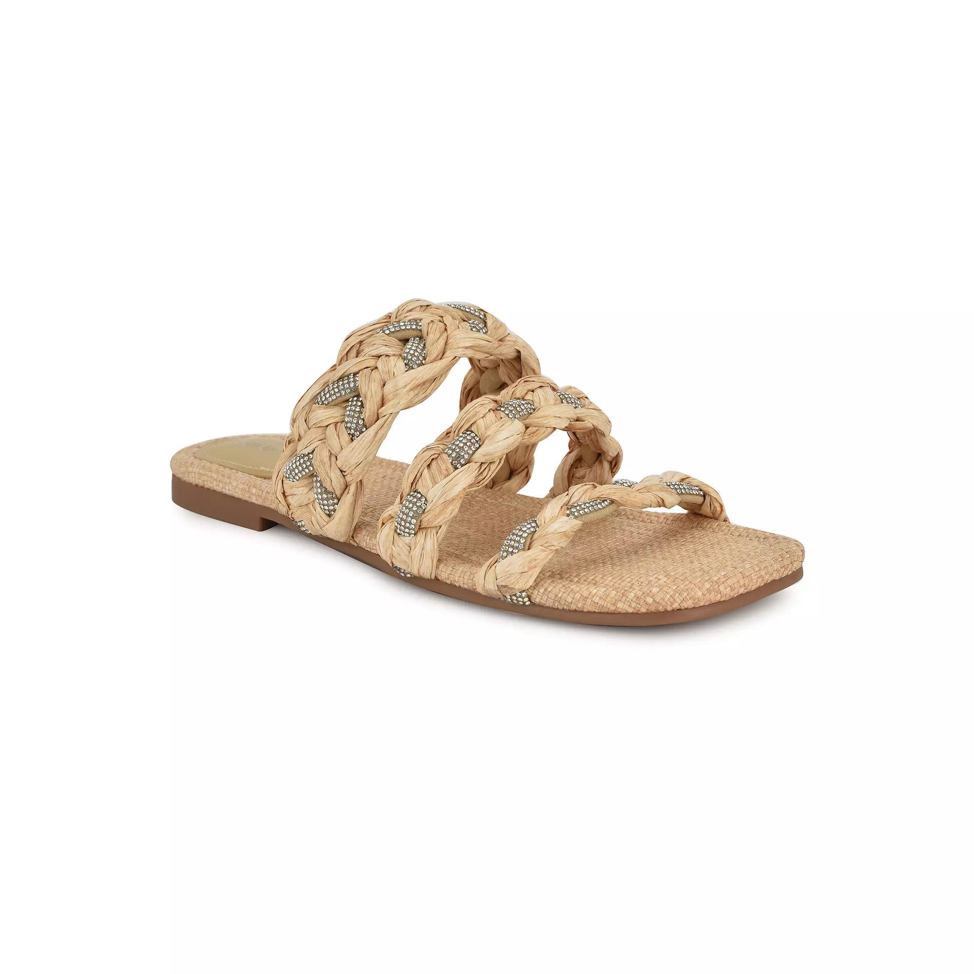 Nine West Women's Qazz Slip-On Square Toe Flat Sandals, Size: 9, Light Natural Product Image