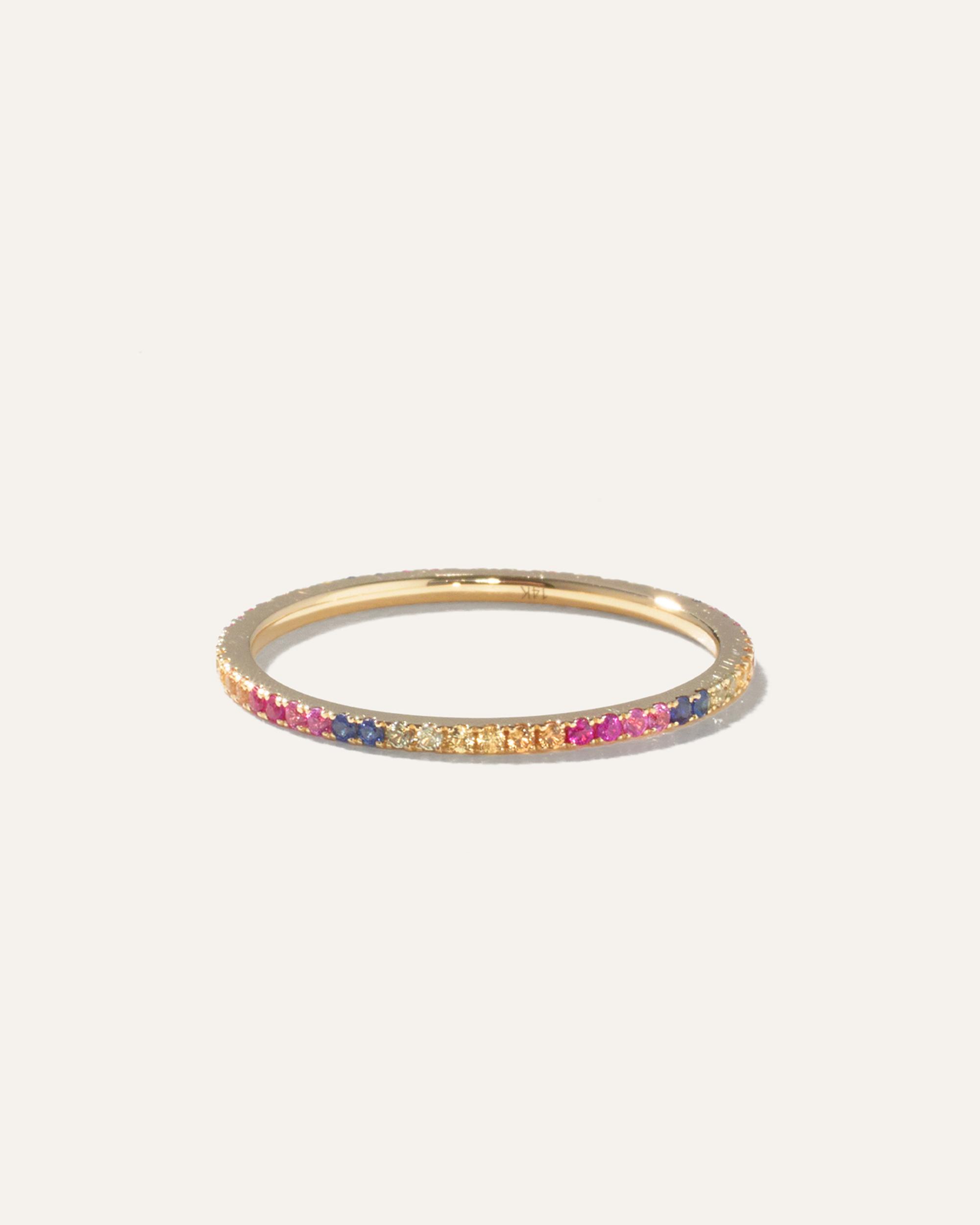 Quince | Women's 14K Gold Pave Sapphire Rainbow Band Rings Product Image