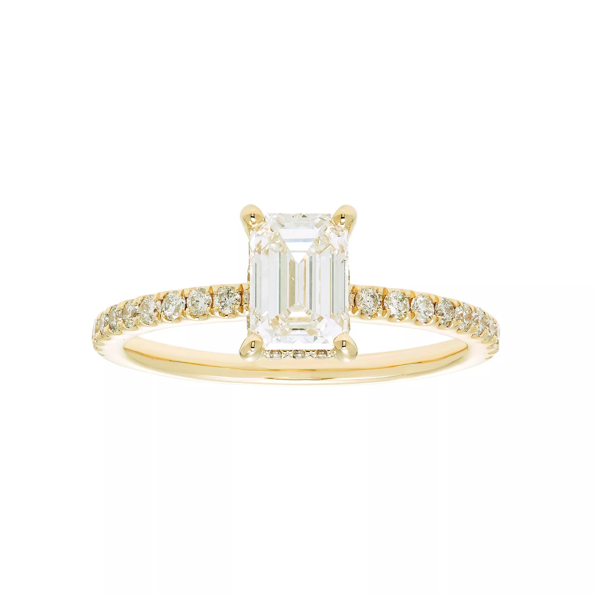 Evergreen Diamonds 14k Gold 1 3/8 Carat T.W. IGL Certified Emerald Cut Lab-Grown Diamond Hidden Halo Ring, Womens Product Image