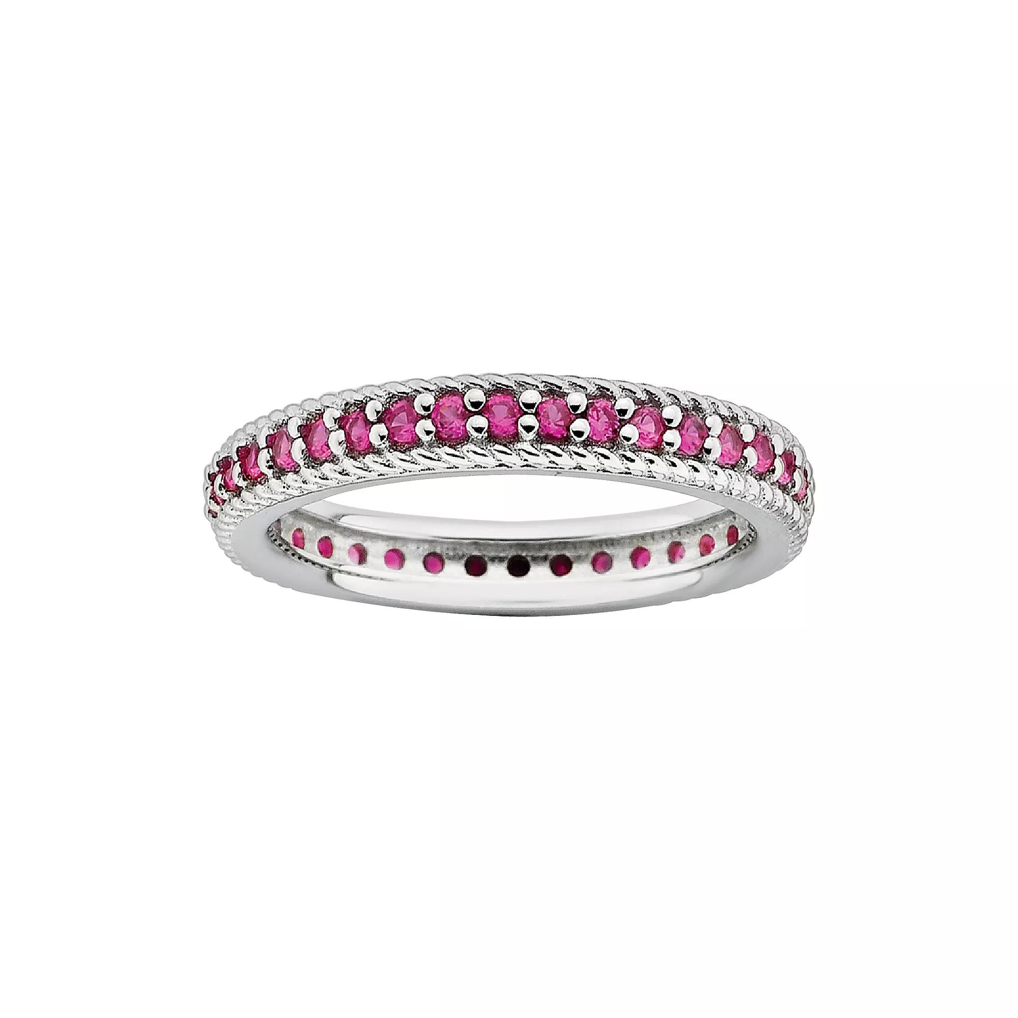 Stacks & Stones Sterling Silver Lab-Created Ruby Eternity Stack Ring, Women's,  Product Image