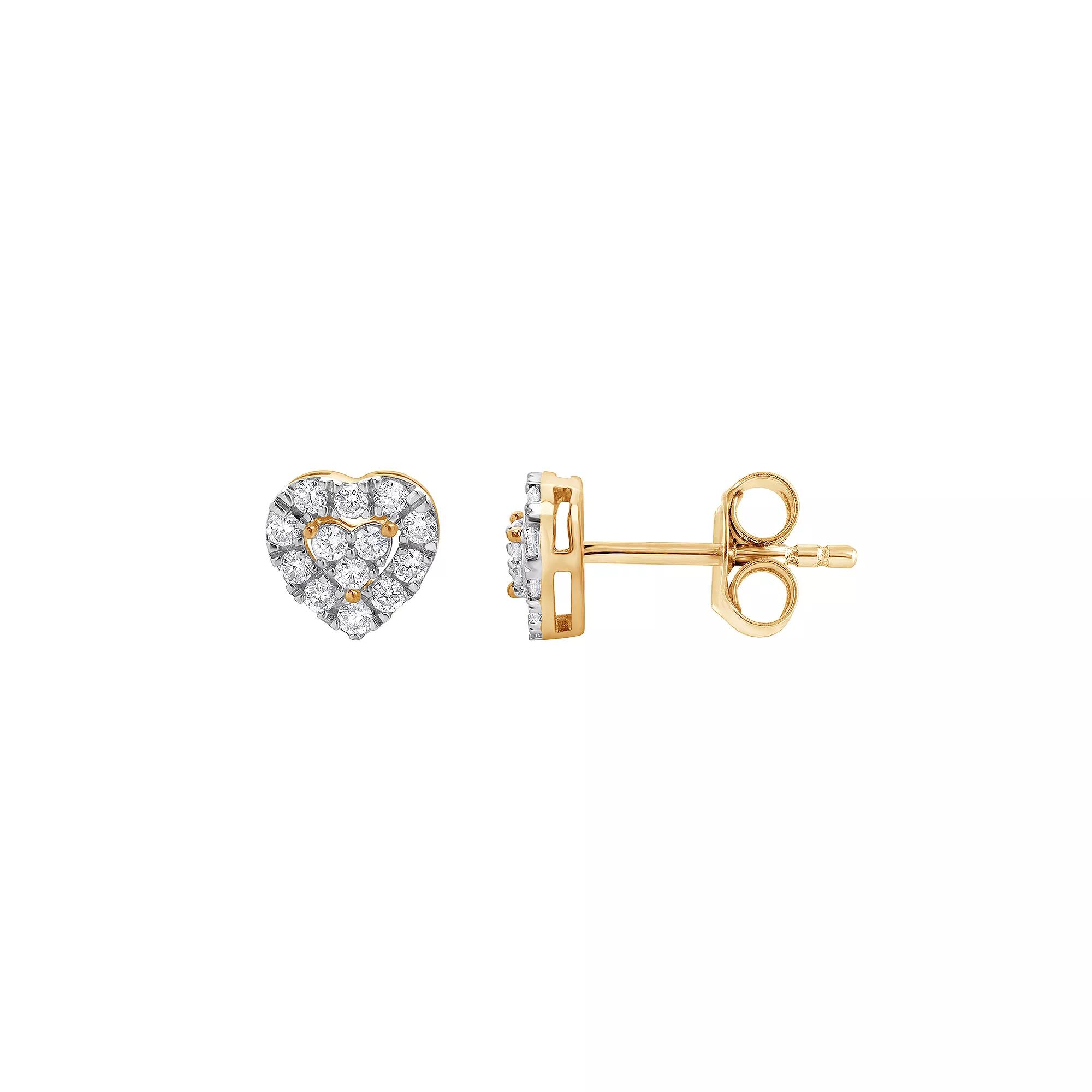 Diamond Brilliance Sterling Silver 1/4 Carat T.W. Lab-Created Diamond Heart Stud Earrings, Women's, Gold Tone Product Image