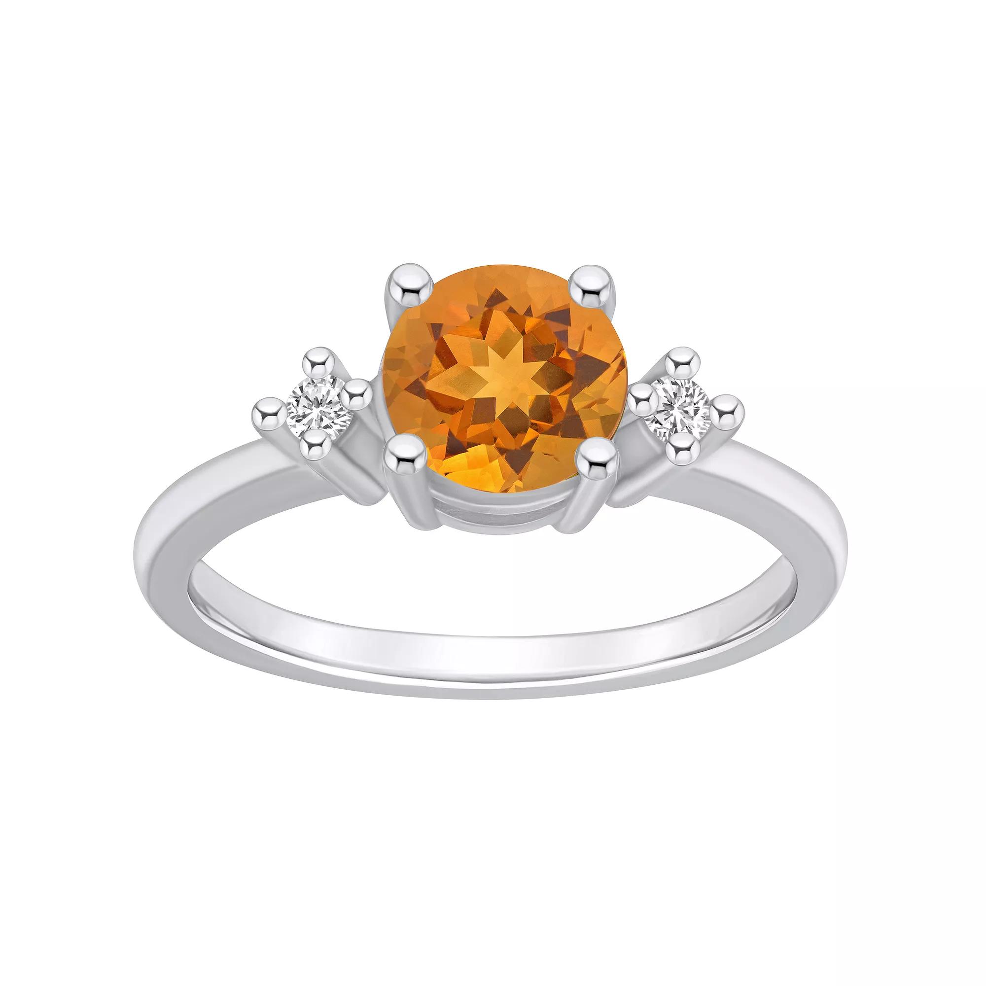 Alyson Layne 14k White Gold Round Citrine & Diamond Accent Ring, Women's, Size: 5 Product Image