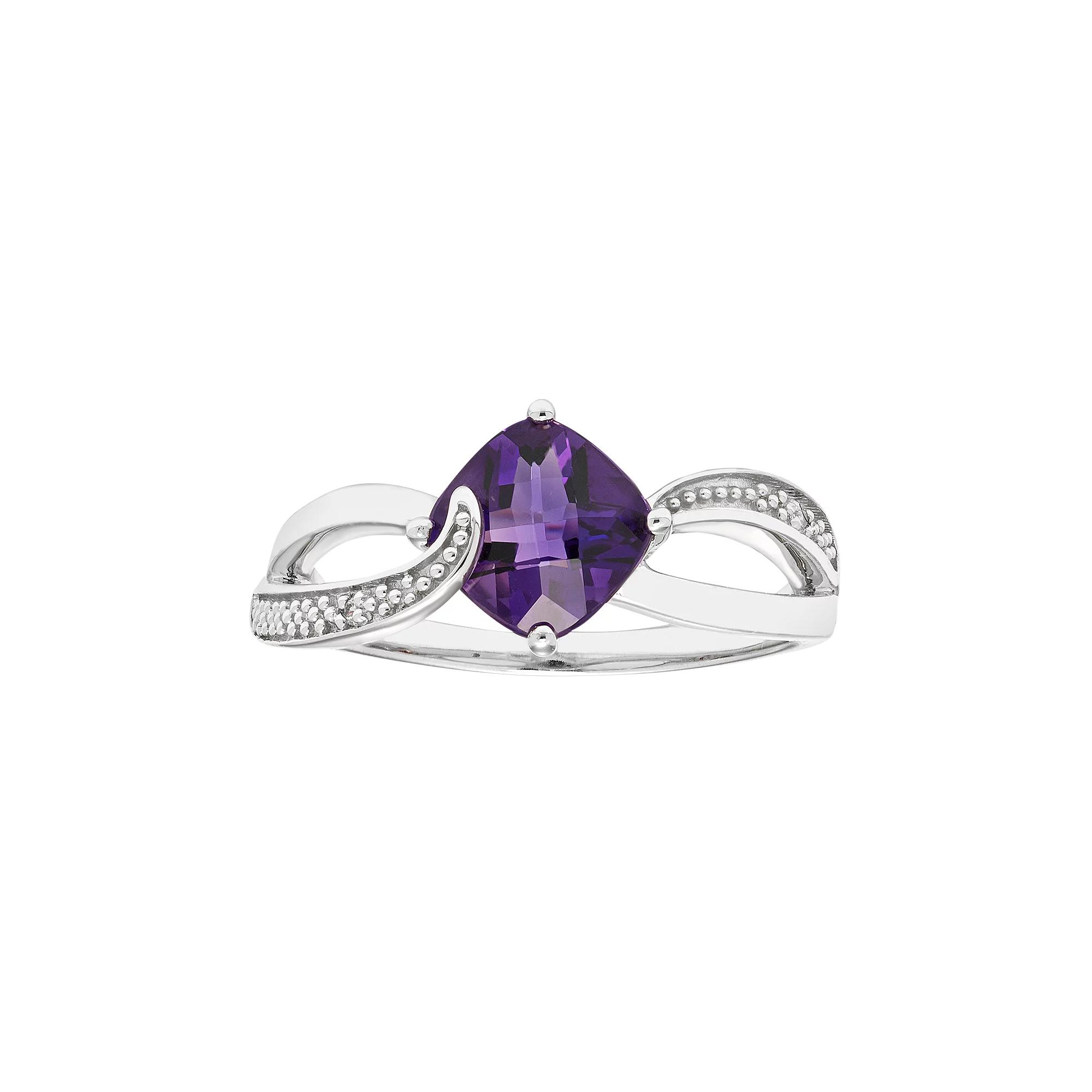 Sterling Silver Amethyst & Diamond Accent Cushion Bypass Ring, Women's, Size: 5, Purple Product Image