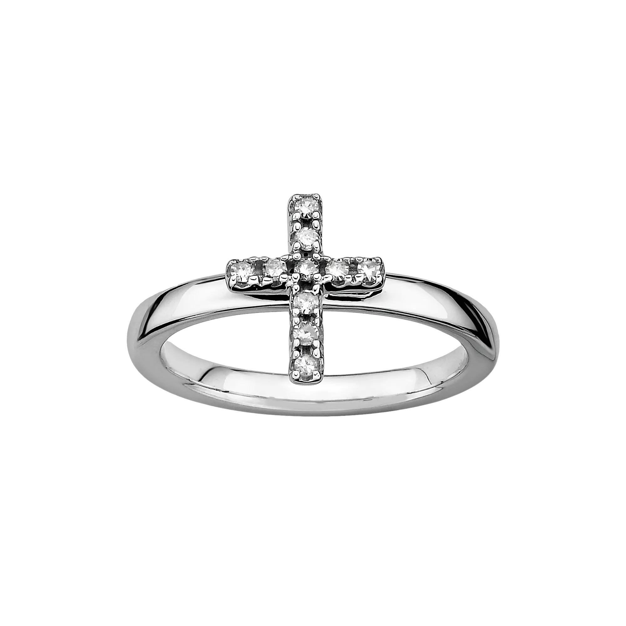 Stacks & Stones Sterling Silver 1/10-ct. T.W. Diamond Cross Stack Ring, Women's, Size: 6 Product Image