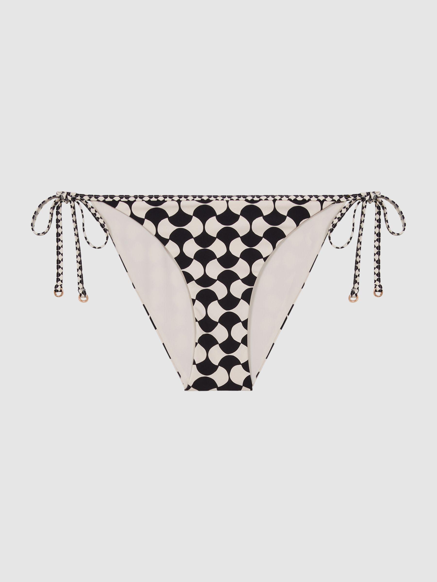 Printed Side Tie Bikini Bottoms in White/Black Product Image