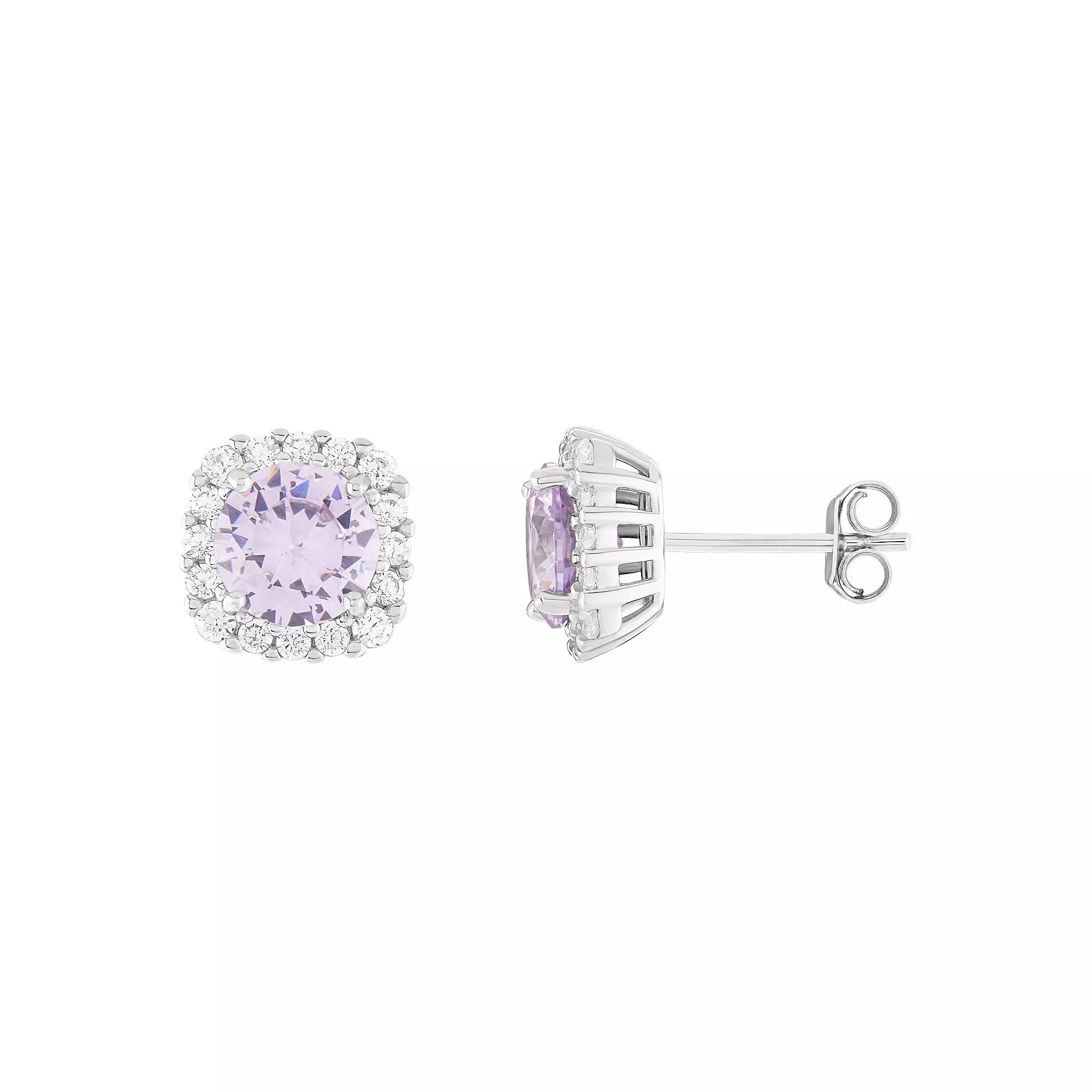 PRIMROSE Sterling Silver Cubic Zirconia Halo Stud Earrings, Women's, June Product Image