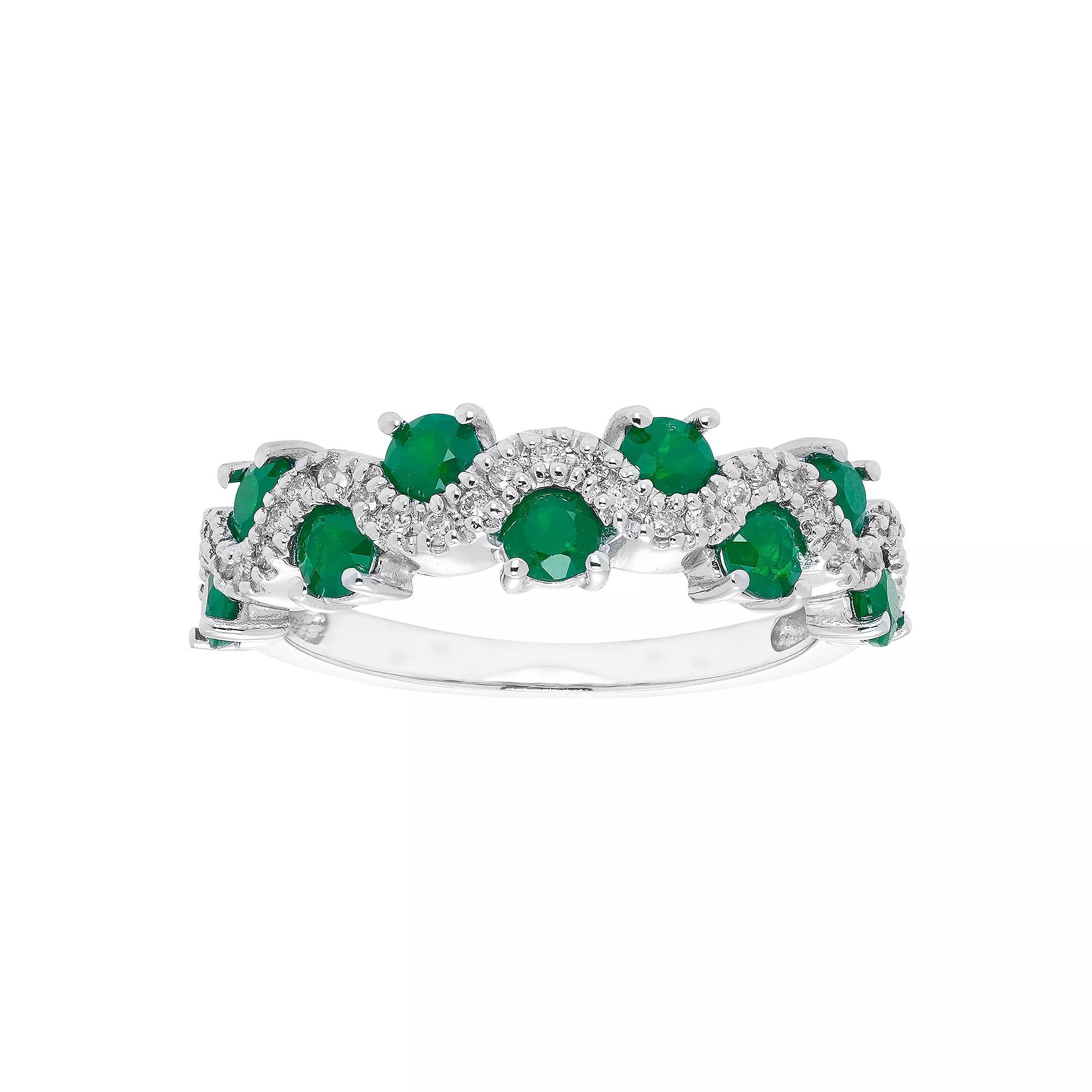 The Regal Collection 14k Gold 1/6 Carat T.W. Diamond & Emerald Ring, Women's,  Product Image