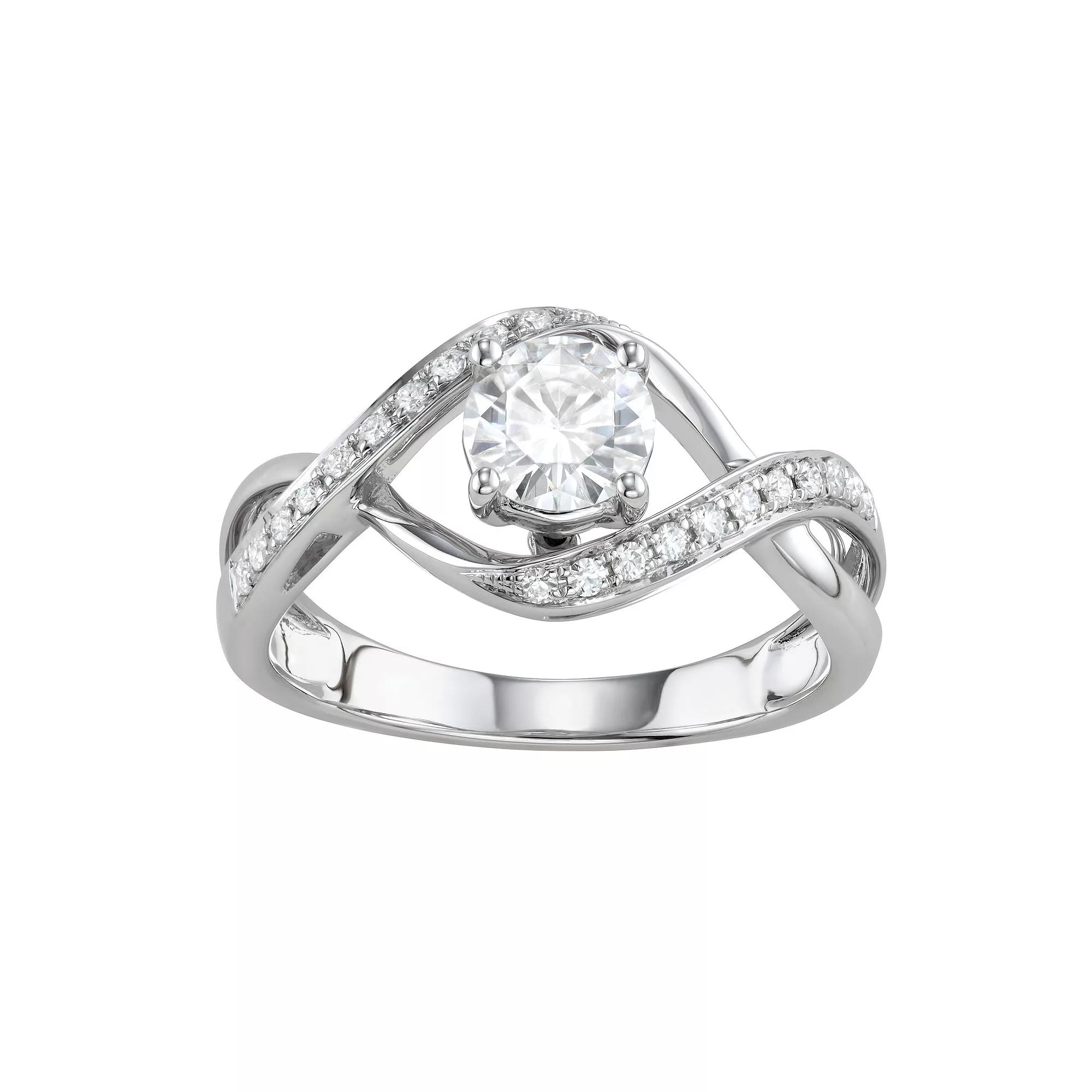 Charles & Colvard 14k White Gold 1 Carat T.W. Lab-Created Moissanite Twisted Shank Engagement Ring, Women's, Size: 5 Product Image