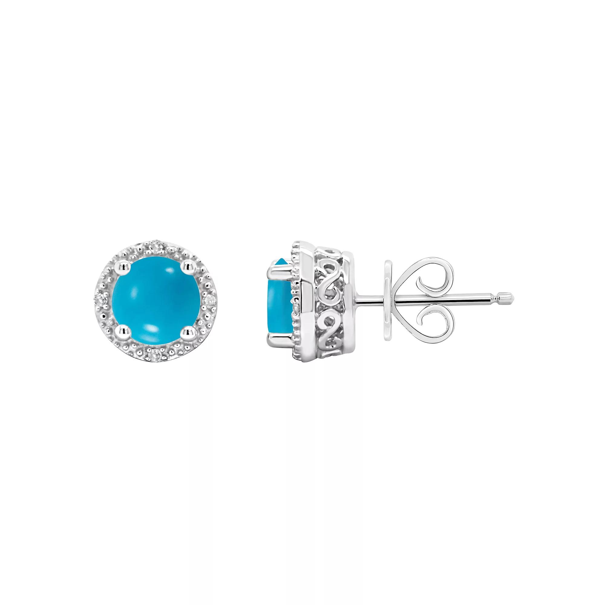Celebration Gems Sterling Silver Round Stabilized Turquoise Diamond Accent Stud Earrings, Women's Product Image