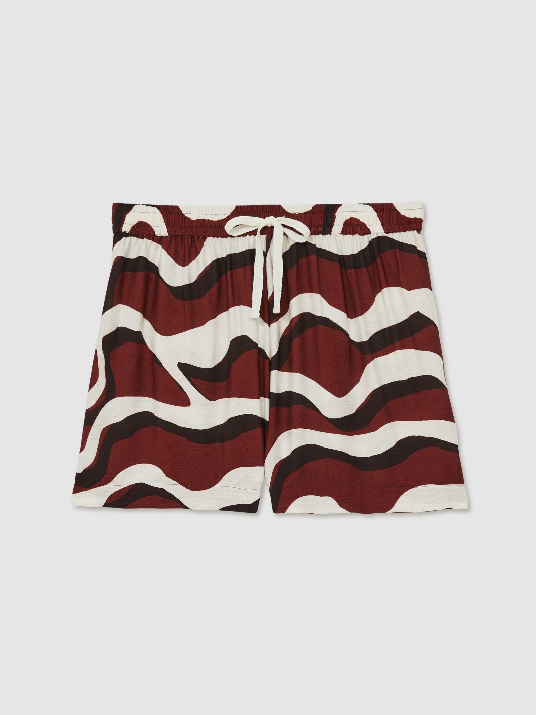 Wave-Print Drawstring Shorts in White Product Image