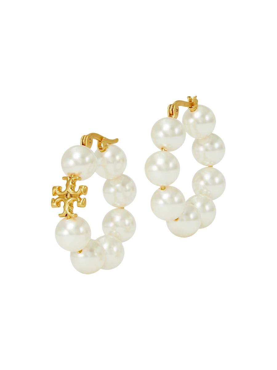Womens Kira 14K-Gold-Plated & Faux Pearl Hoop Earrings Product Image
