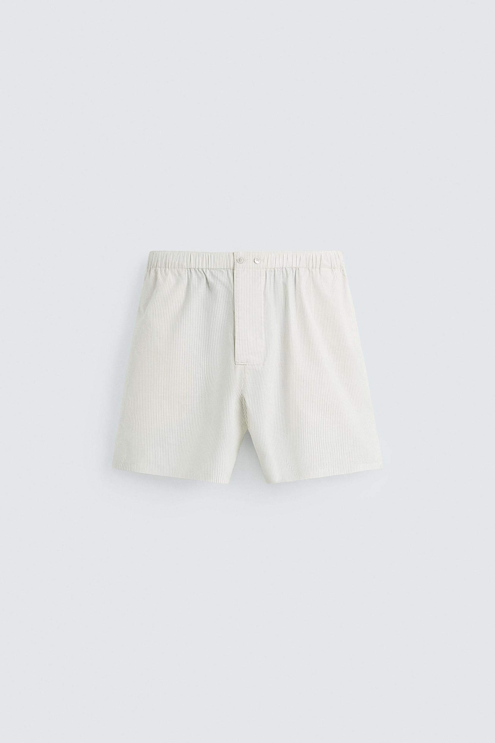 STRIPED COTTON-HEMP BERMUDA SHORTS Product Image