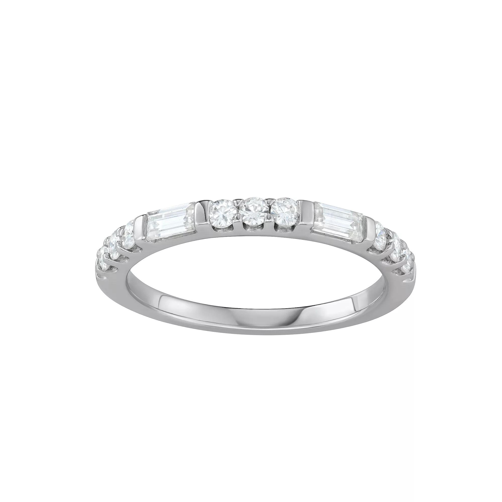 Womens Charles & Colvard 14K White Gold 1/2 Carat T.W. Lab-Created Moissanite Round and Baguette Stacker, Women's, Size: 7, 14k Whgold Product Image